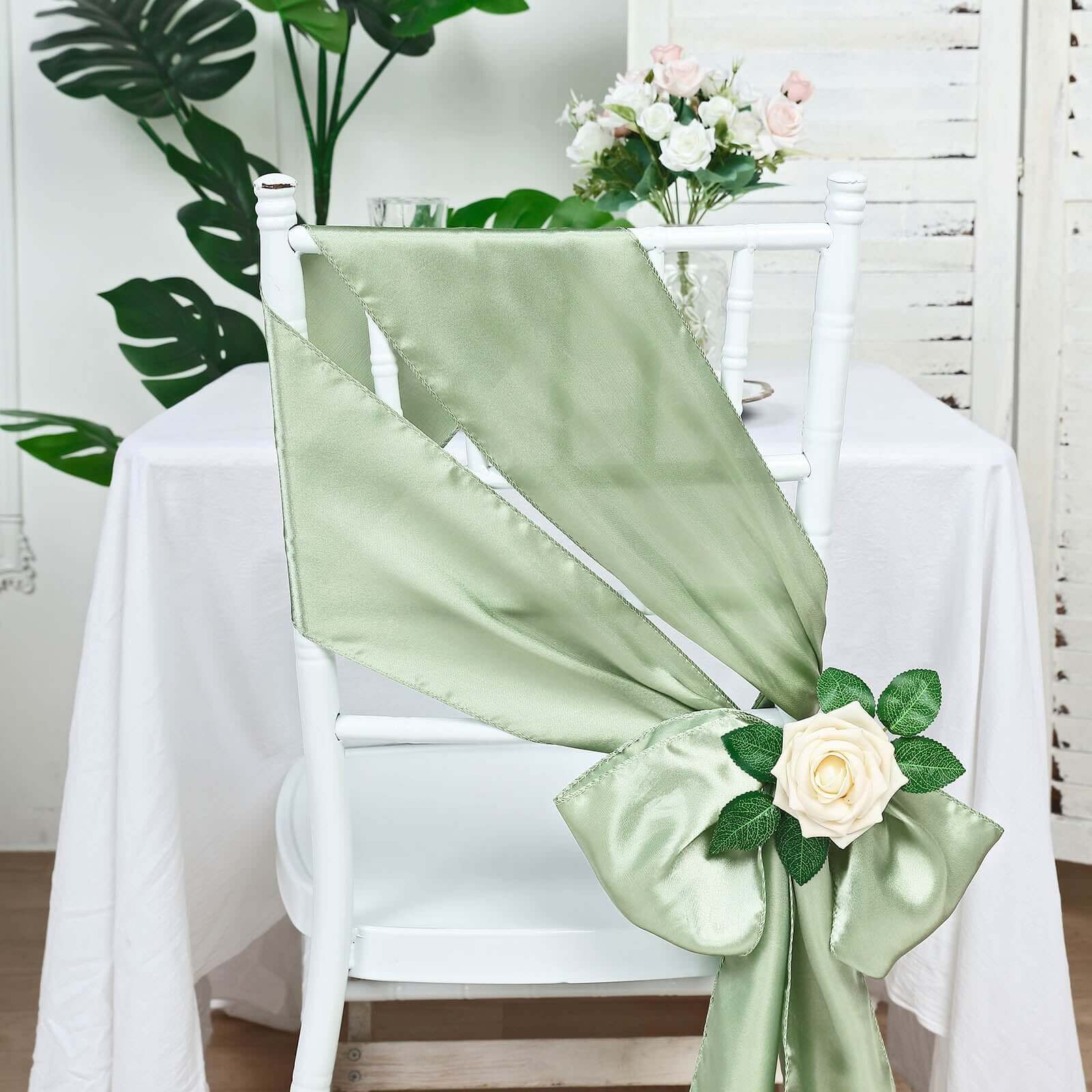 5 Pack Satin Chair Sashes Sage Green - Durable Chair Bows with Shiny Finish 6x106