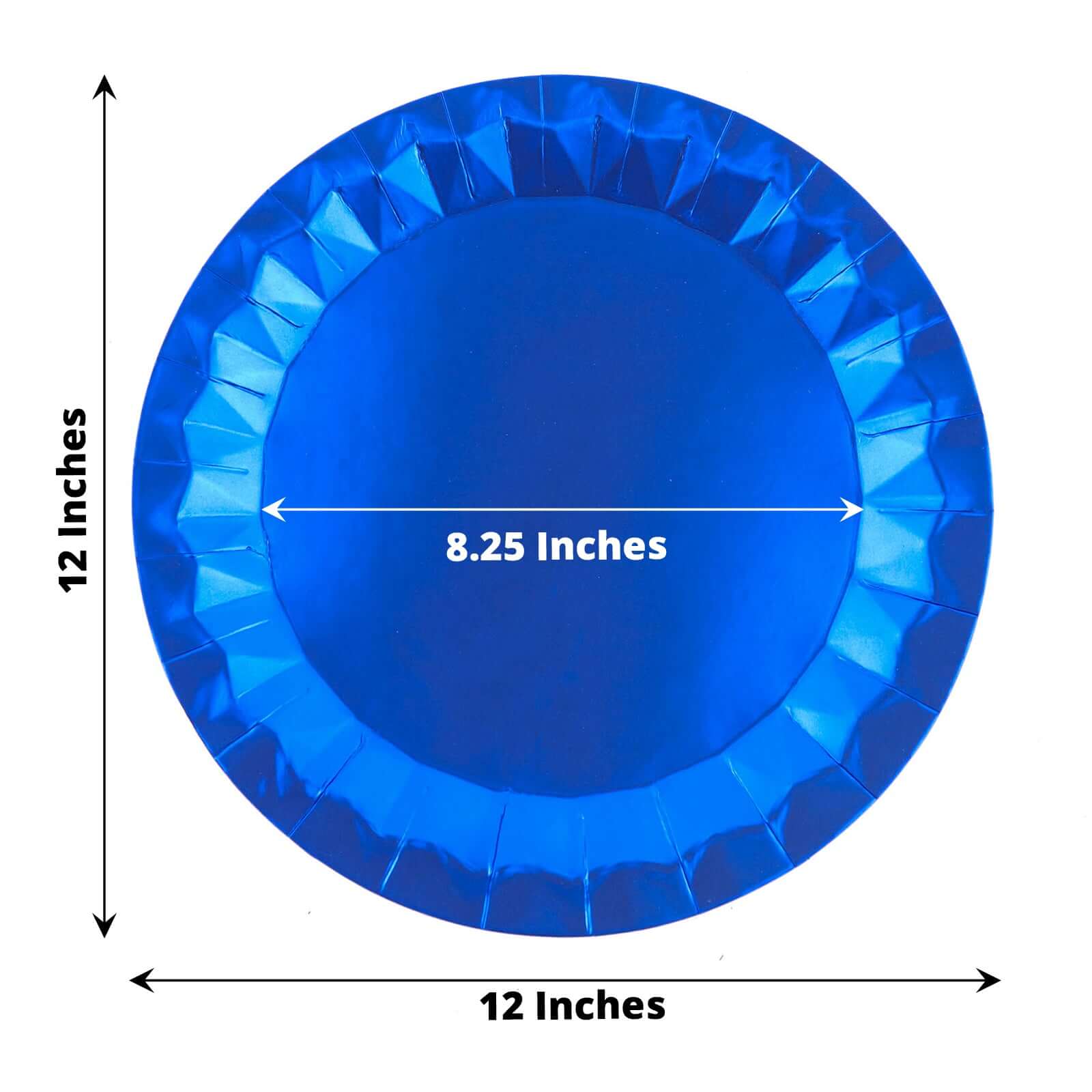 25-Pack Paper 12 Round Charger Plates in Royal Blue with Geometric Prism Design - Disposable 400GSM Serving Trays