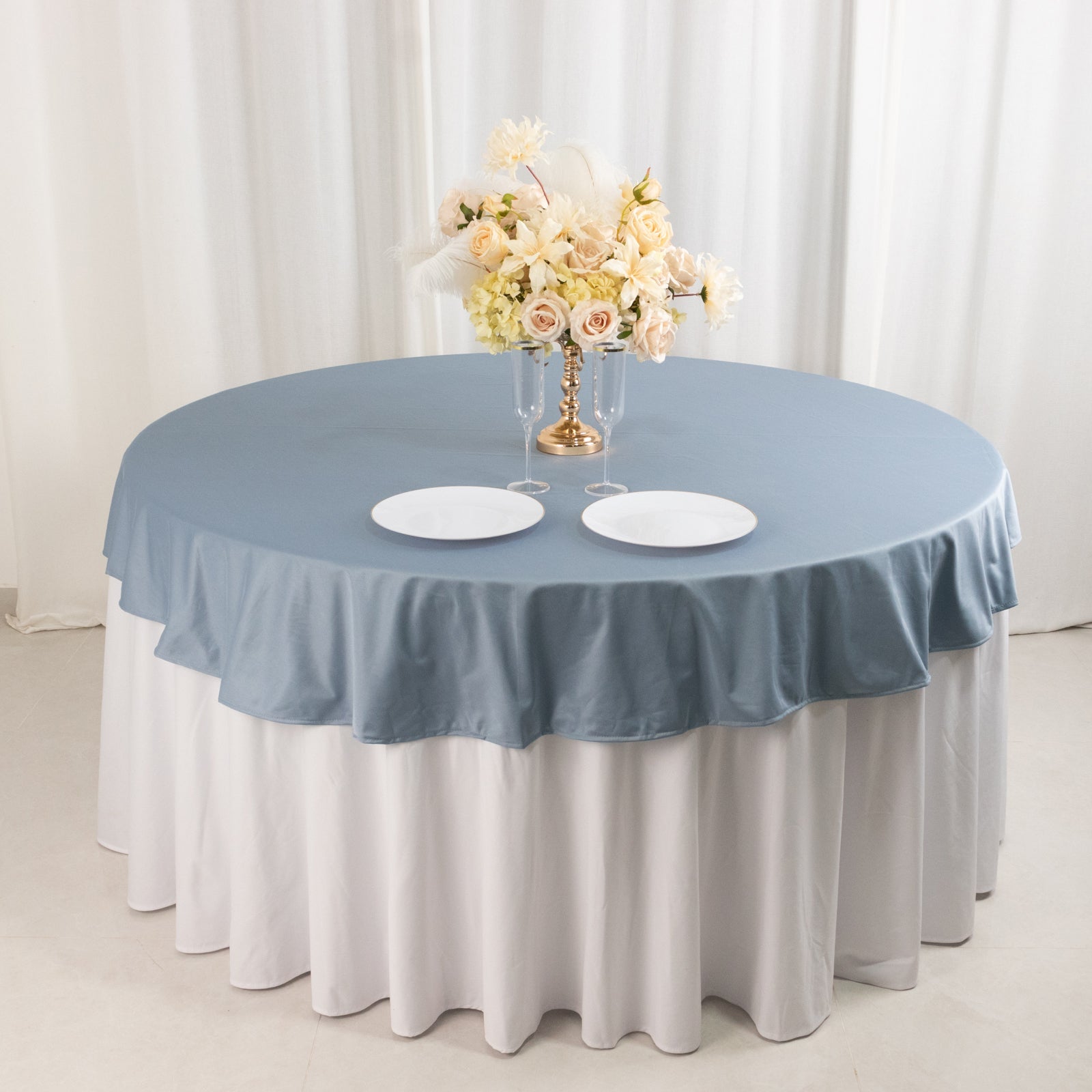 Premium Scuba Round 70 Tablecloth Dusty Blue - Wrinkle Free & Stain Resistant Table Cover