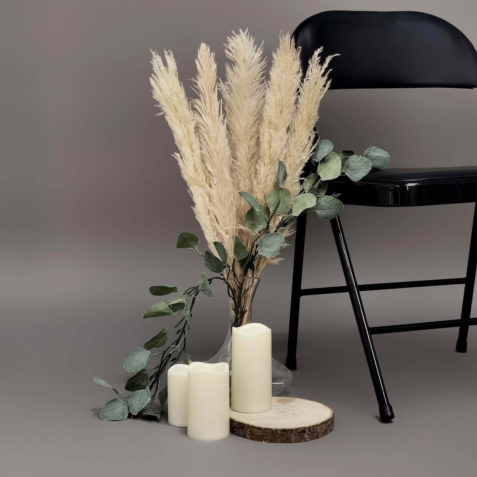 6 Stems Natural Dried Pampas Grass Decor Wheat Tint - Tall Plant Sprays for Boho Chic Vase Displays Backdrops & Event Styling 49