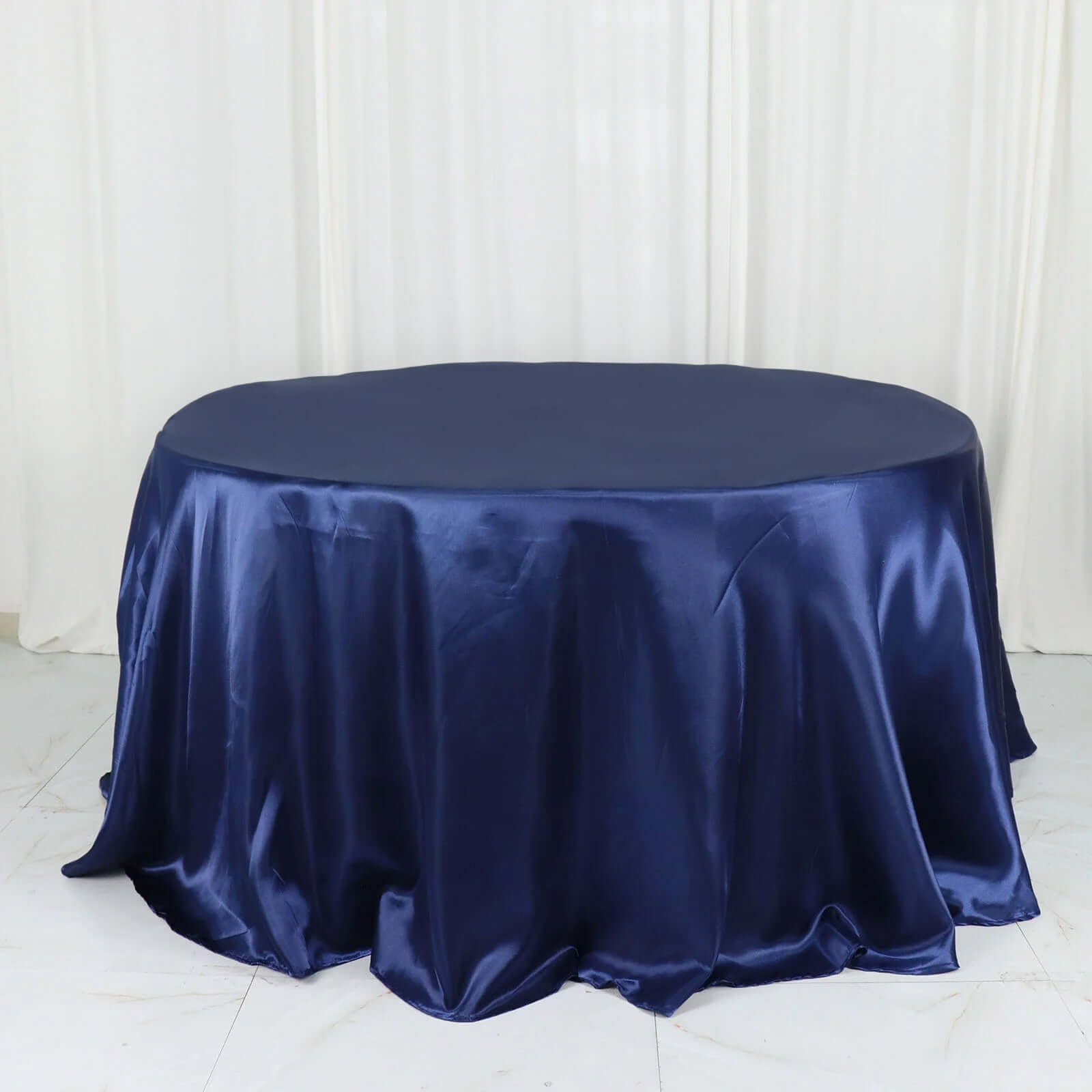 Satin 132 Round Tablecloth Navy Blue - Stylish Seamless Table Cover