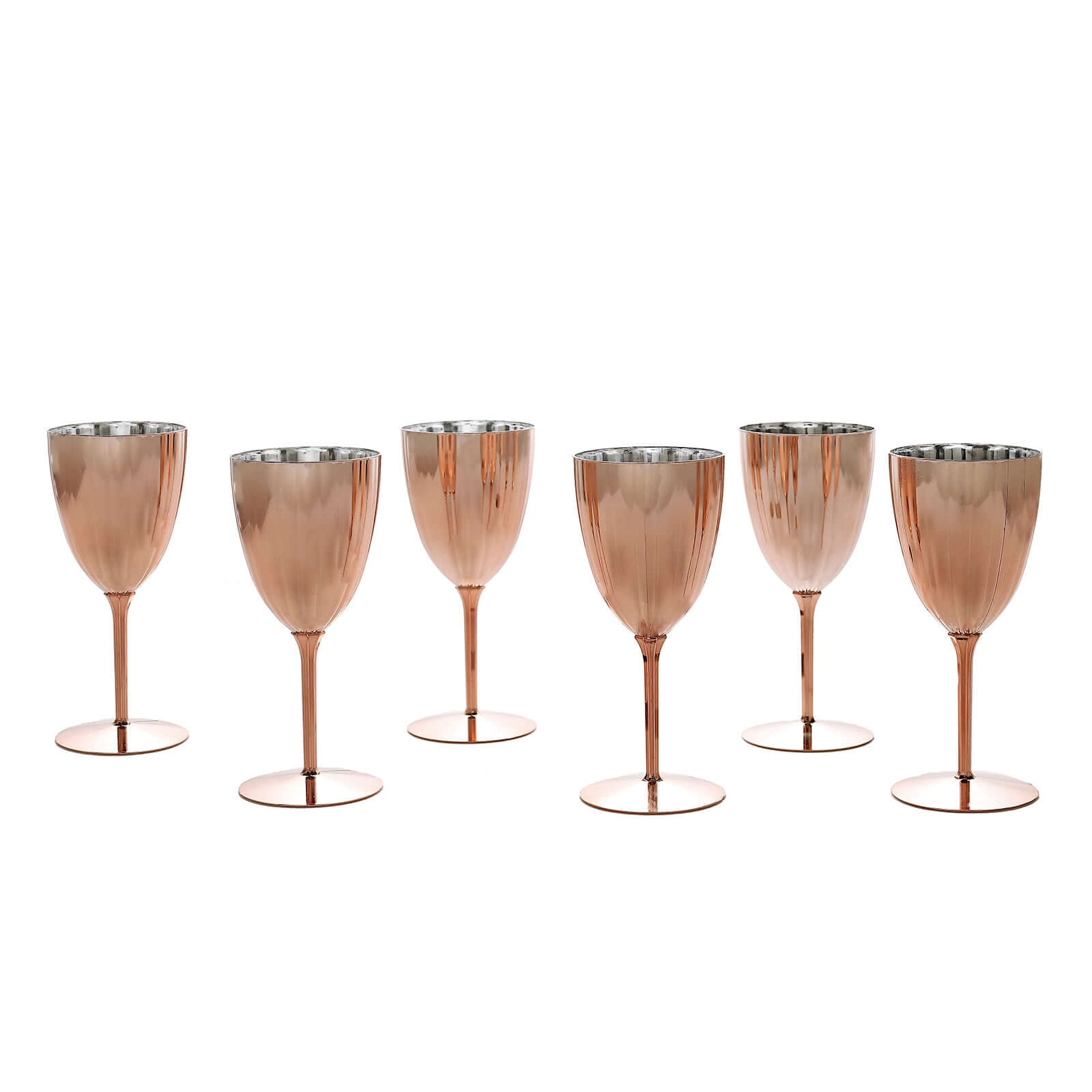 6-Pack Plastic Wine Glasses in Metallic Rose Gold - Classy Disposable Goblets for Parties, Receptions & Banquets 8oz