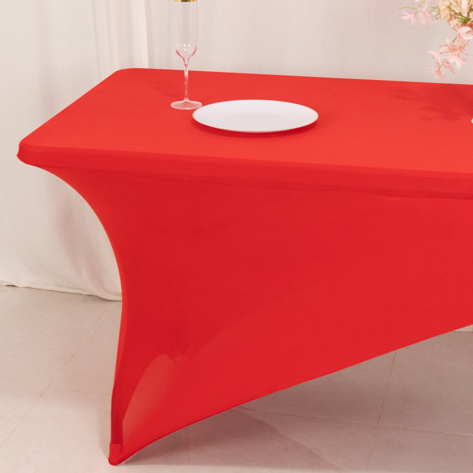 Stretch Spandex 72x30 Rectangle Table Cover Red/White Cross Over Design - Versatile & Sleek Two-Piece Fitted Tablecloth with Elastic Foot Pockets