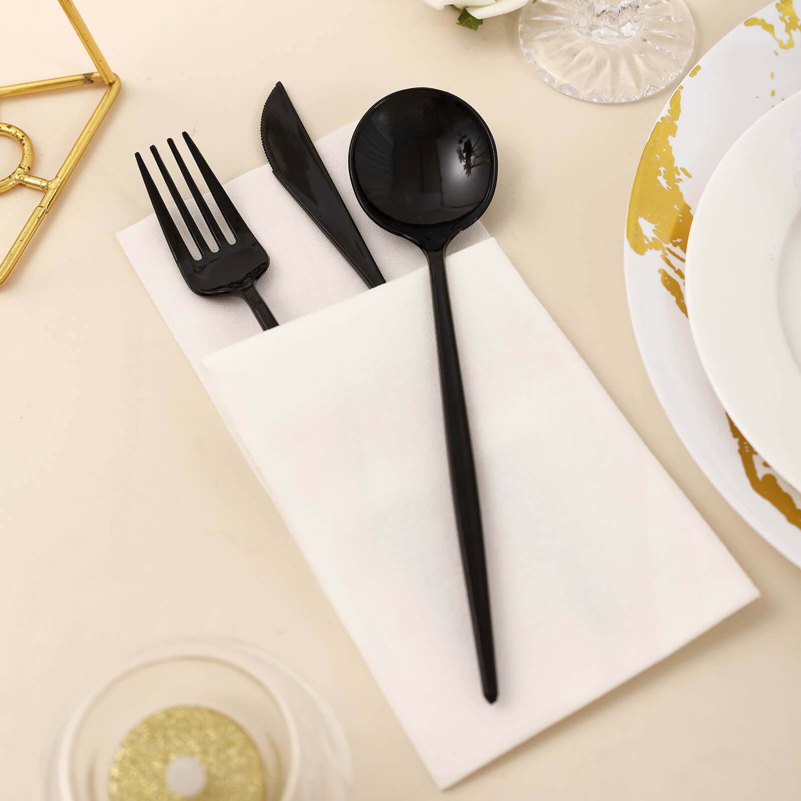 24-Pack Plastic Flatware Set with Sleek Modern Design Black - Premium Disposable Silverware 8