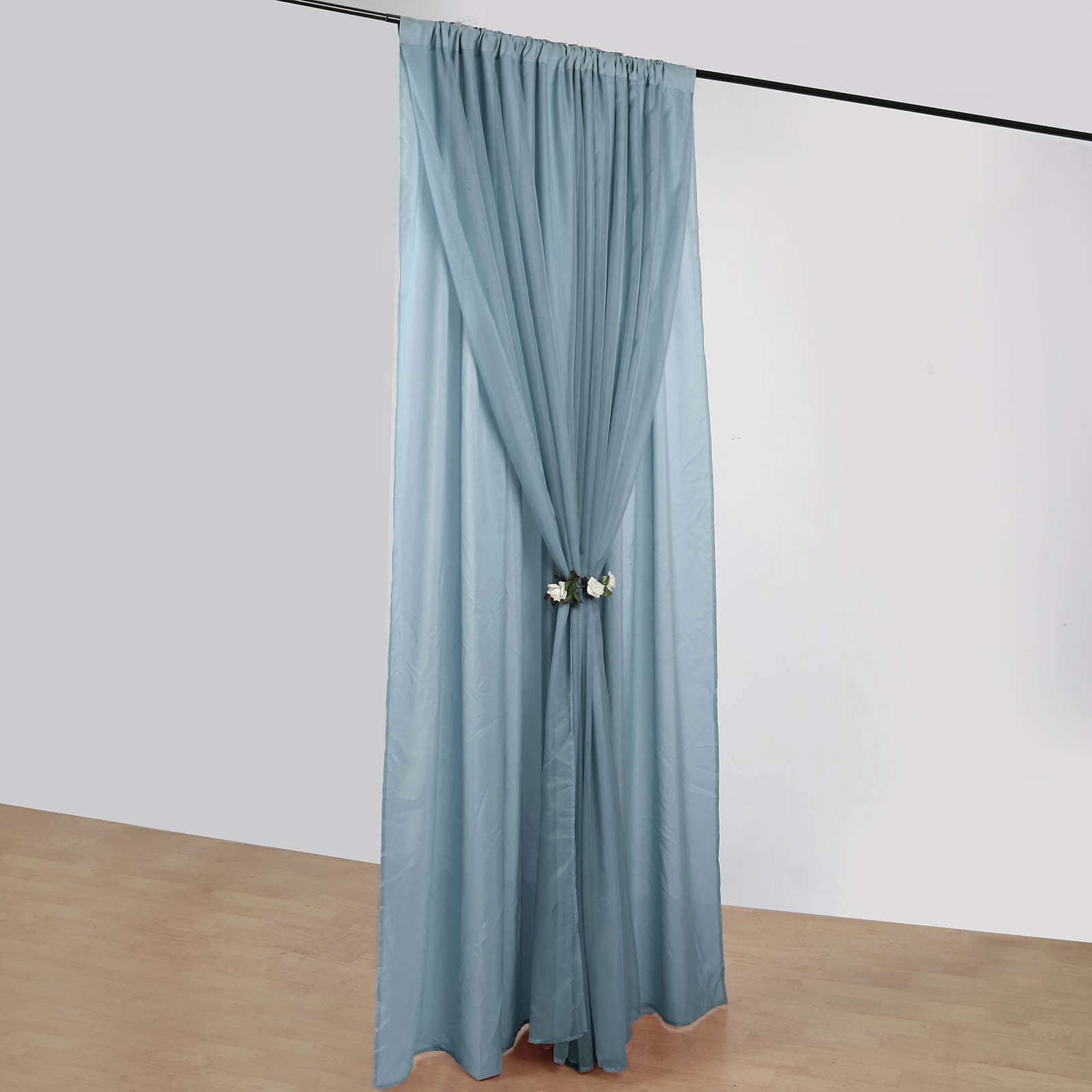 Dusty Blue Chiffon Polyester Event Curtain Drapes, Dual Layer Divider Backdrop Curtain Panels with Rod Pockets - 10ftx10ft