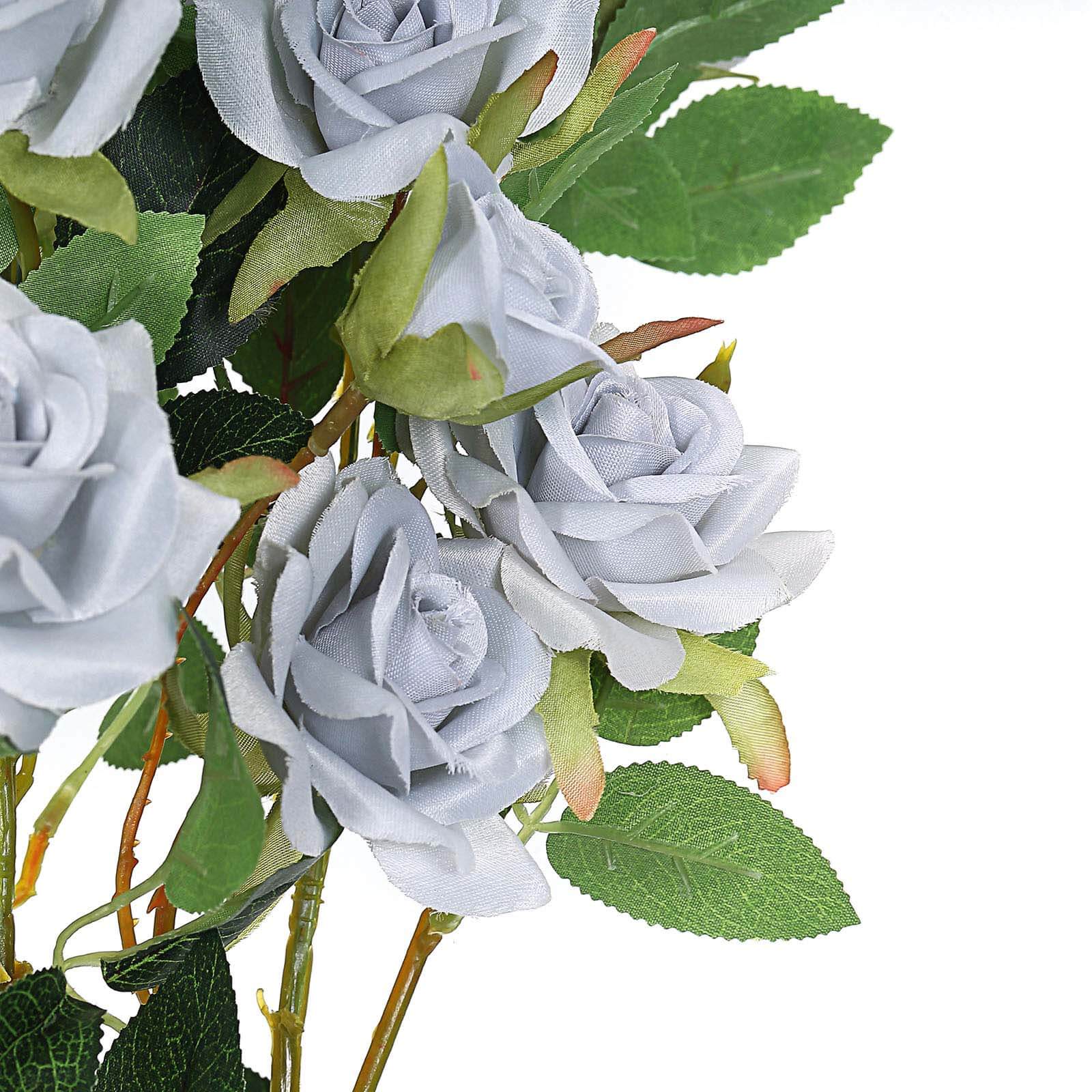 2 Stems 38 Tall Silver Artificial Silk Rose Flower Bouquet Bushes