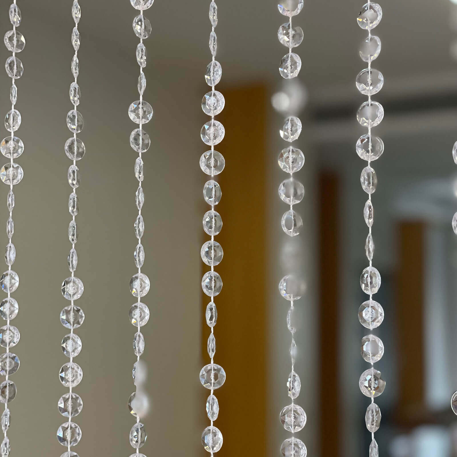 Acrylic Crystal Beaded Curtain with Fabric Rod Pocket, 43 Strands Room Divider Clear Diamond Cut Beads Doorway String Curtain - 5ftx16ft