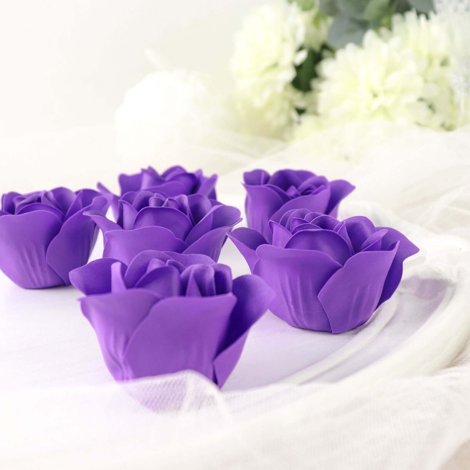 4 Pack 24 Pcs Purple Scented Rose Soap Heart Shaped Party Favors With Gift Boxes And Ribbon