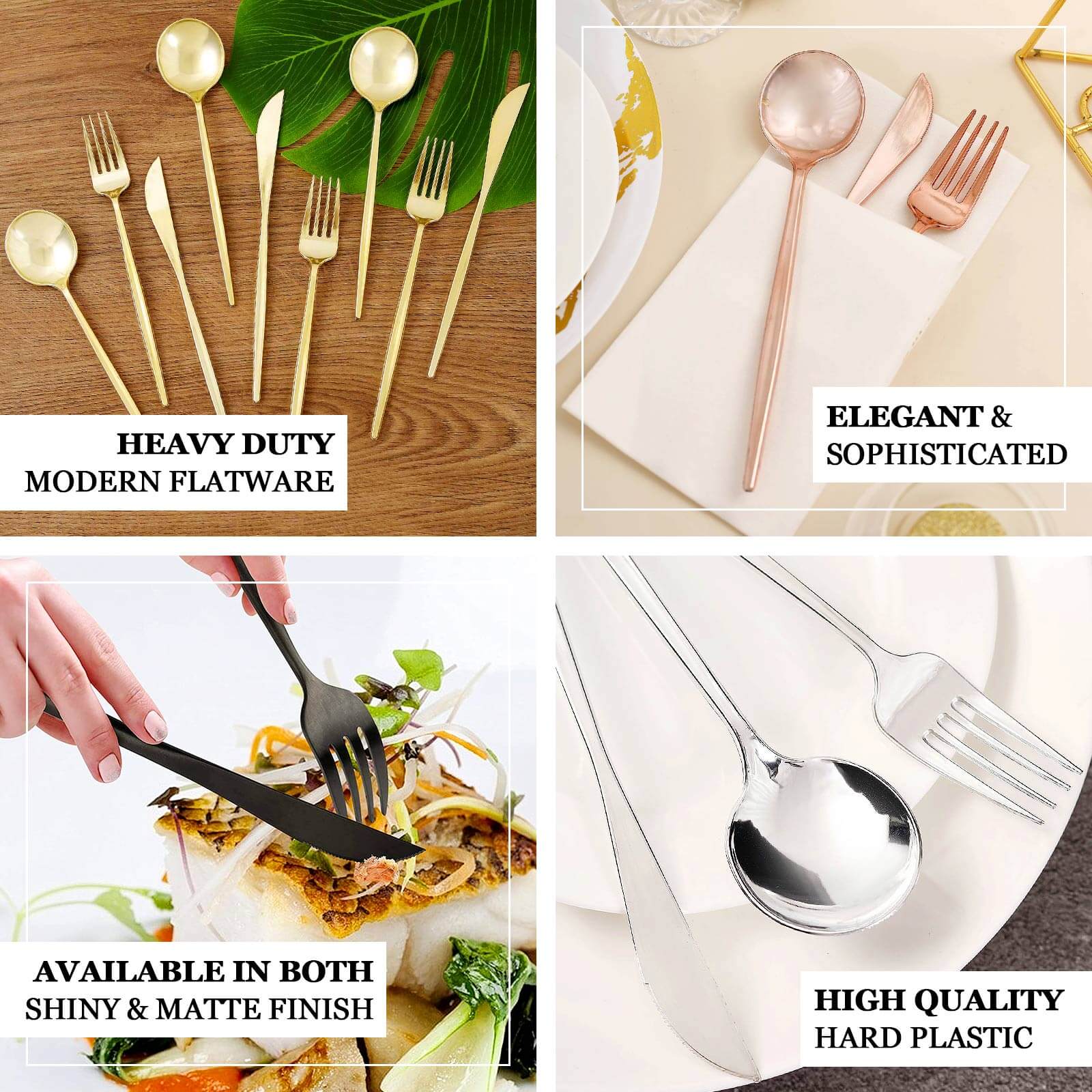 24-Pack Plastic Flatware Set with Sleek Modern Design Rose Gold - Premium Disposable Silverware 8