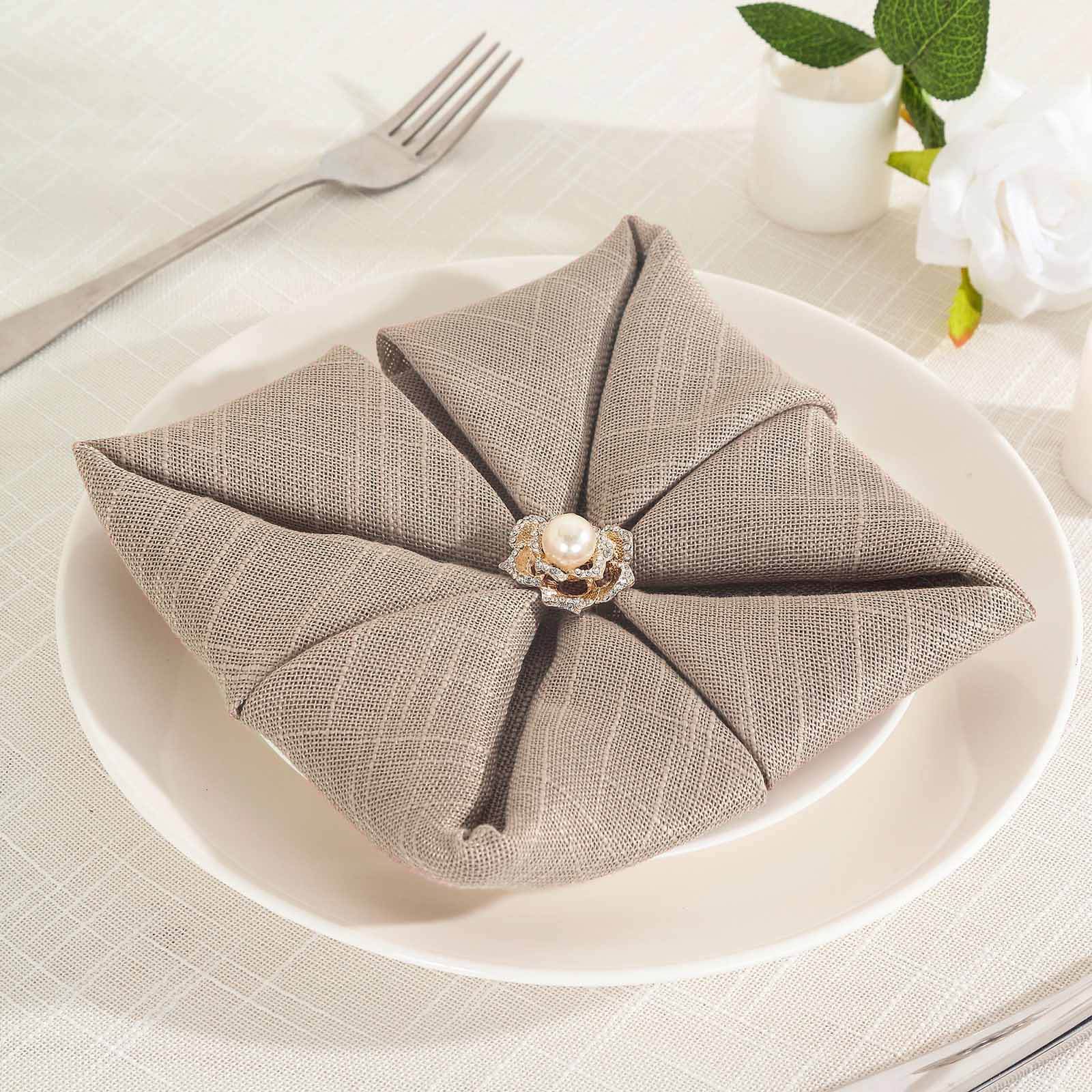 5 Pack Faux Linen 20x20 Napkins Taupe - Slubby Textured & Wrinkle Resistant Cloth Napkins