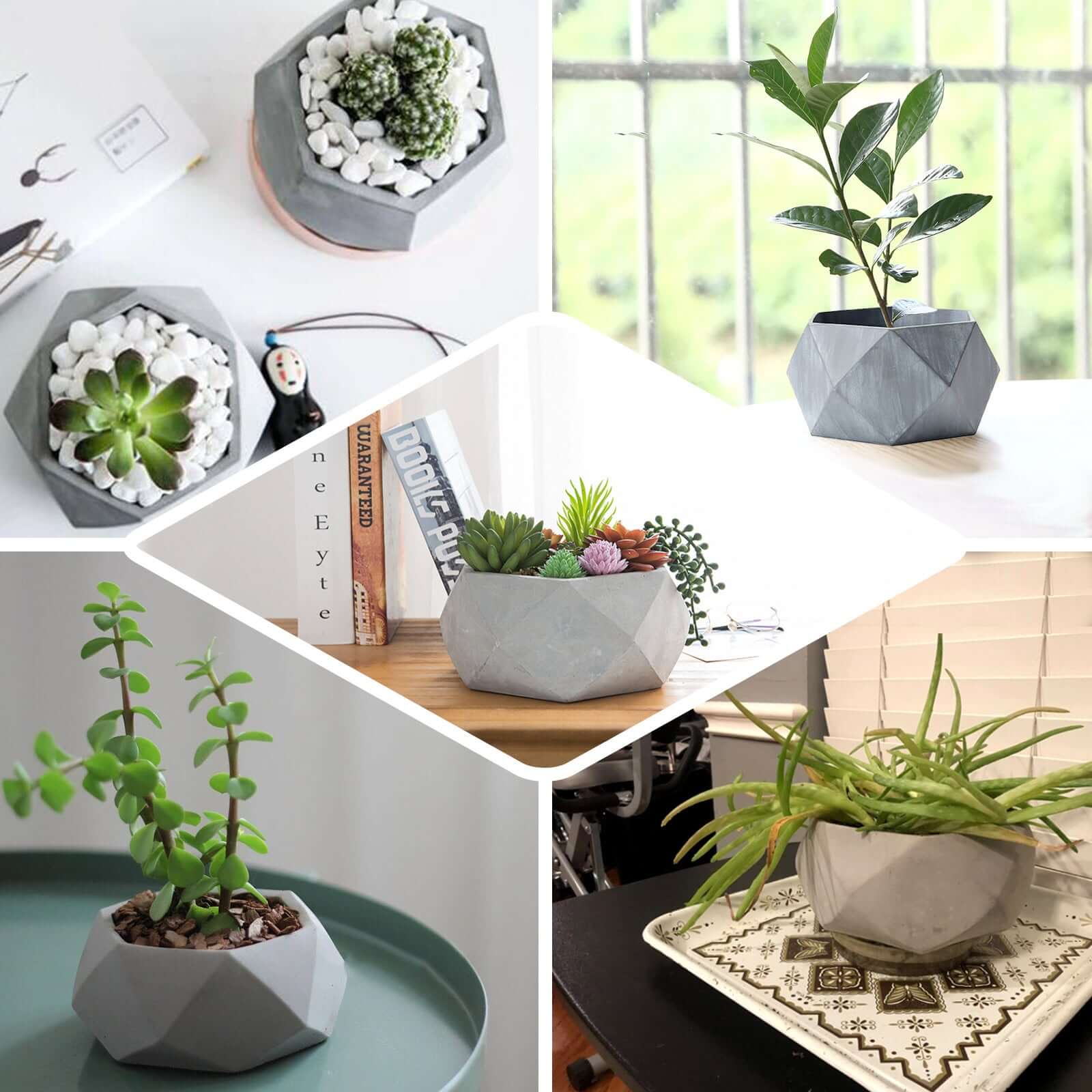 Geometric Planter Mini Cement Design Gray Finish - Concrete Succulent Flower Pot 7