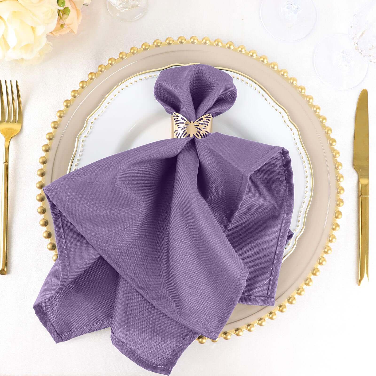 5 Pack Polyester 20x20 Napkins Violet Amethyst - Wrinkle Resistant & Easy Care Cloth Napkins