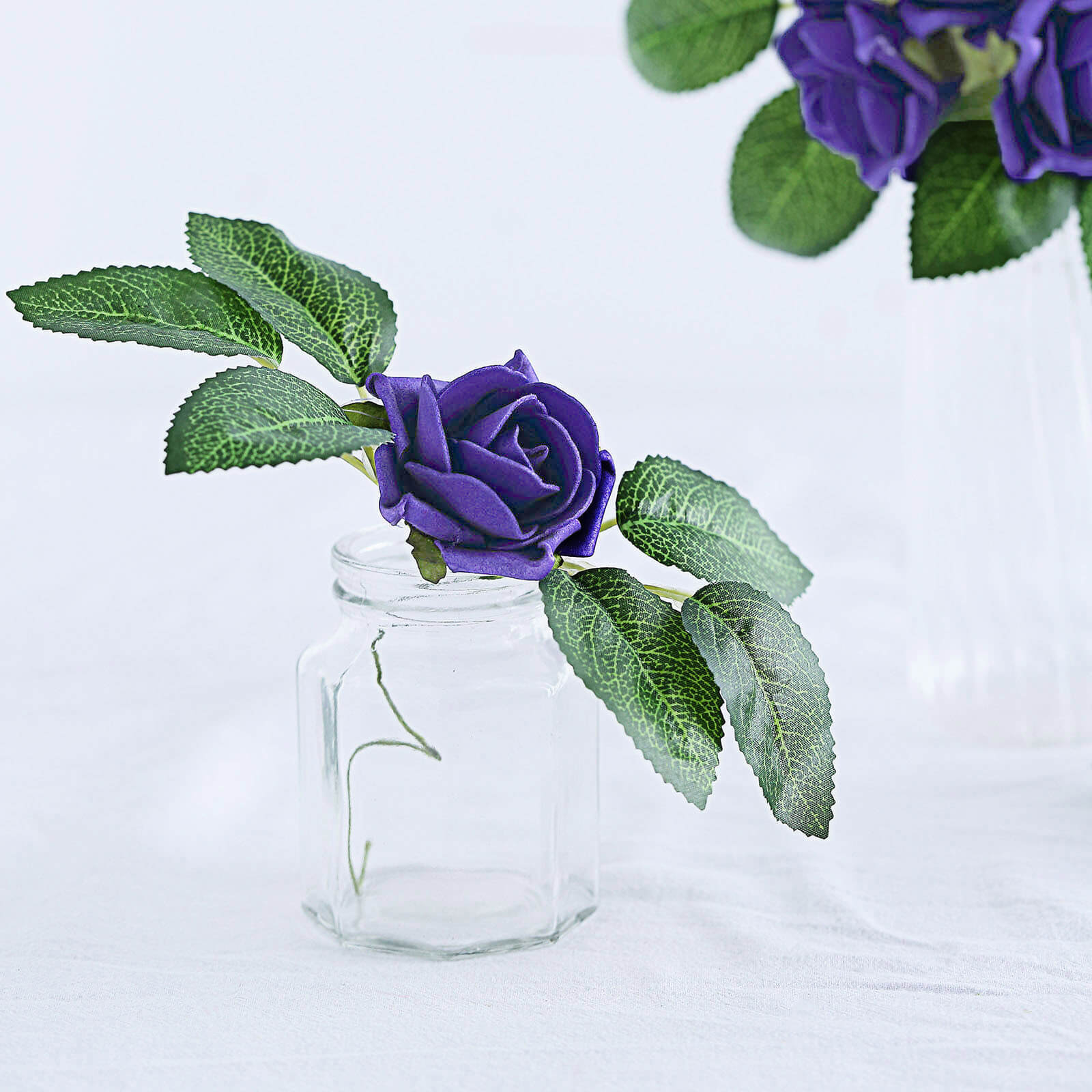 24 Roses 2 Purple Artificial Foam Flowers With Stem Wire and Leaves
