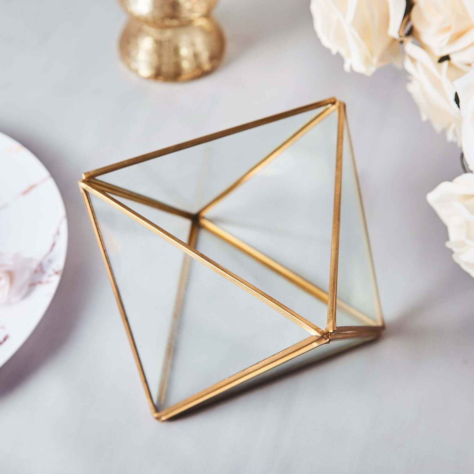 Glass Terrarium Hanging Diamond Prism Design Metal Gold - Geometric Holder for Air Plants & Displays 9