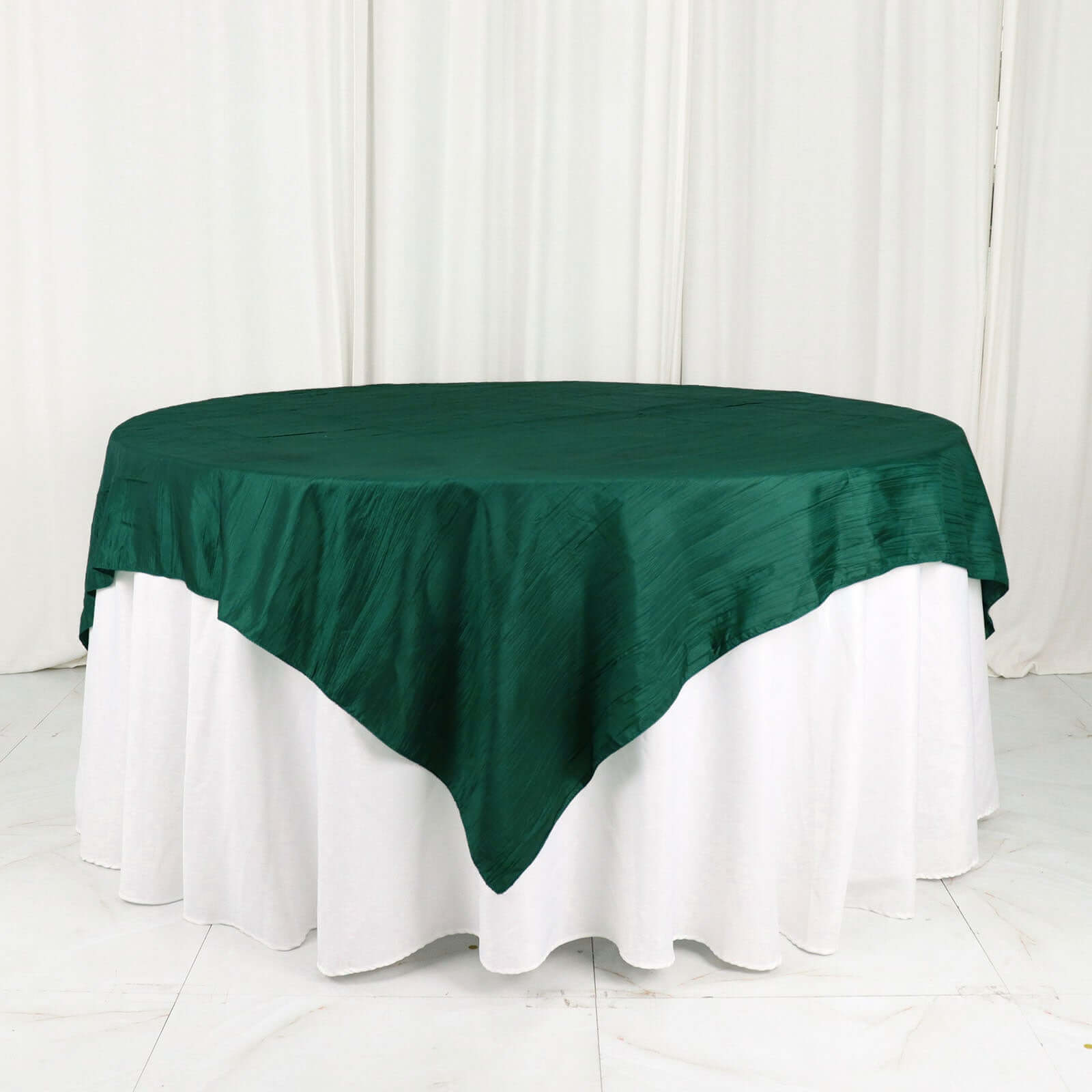 Taffeta 72x72 Table Overlay Square Tablecloth Hunter Emerald Green - Accordion Crinkle Table Cover