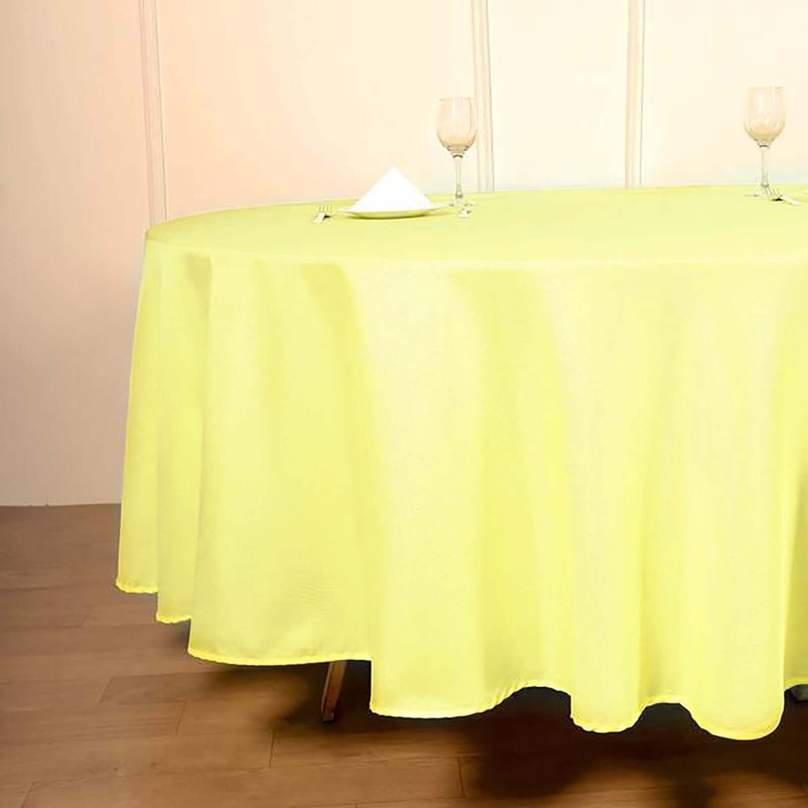 Polyester 108 Round Tablecloth Yellow - Wrinkle-Resistant Table Cover