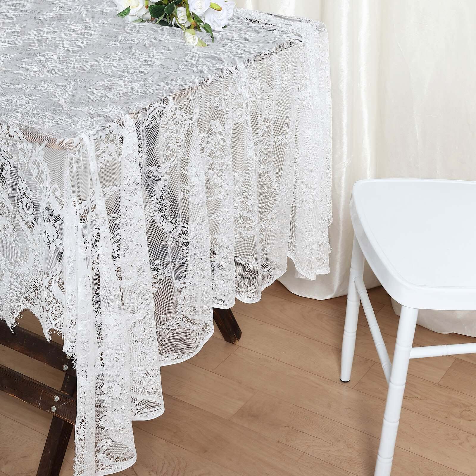 Lace 60x120 Rectangle Tablecloth White - Vintage Lace Design with Scalloped Frill Edges for Refined Occasions