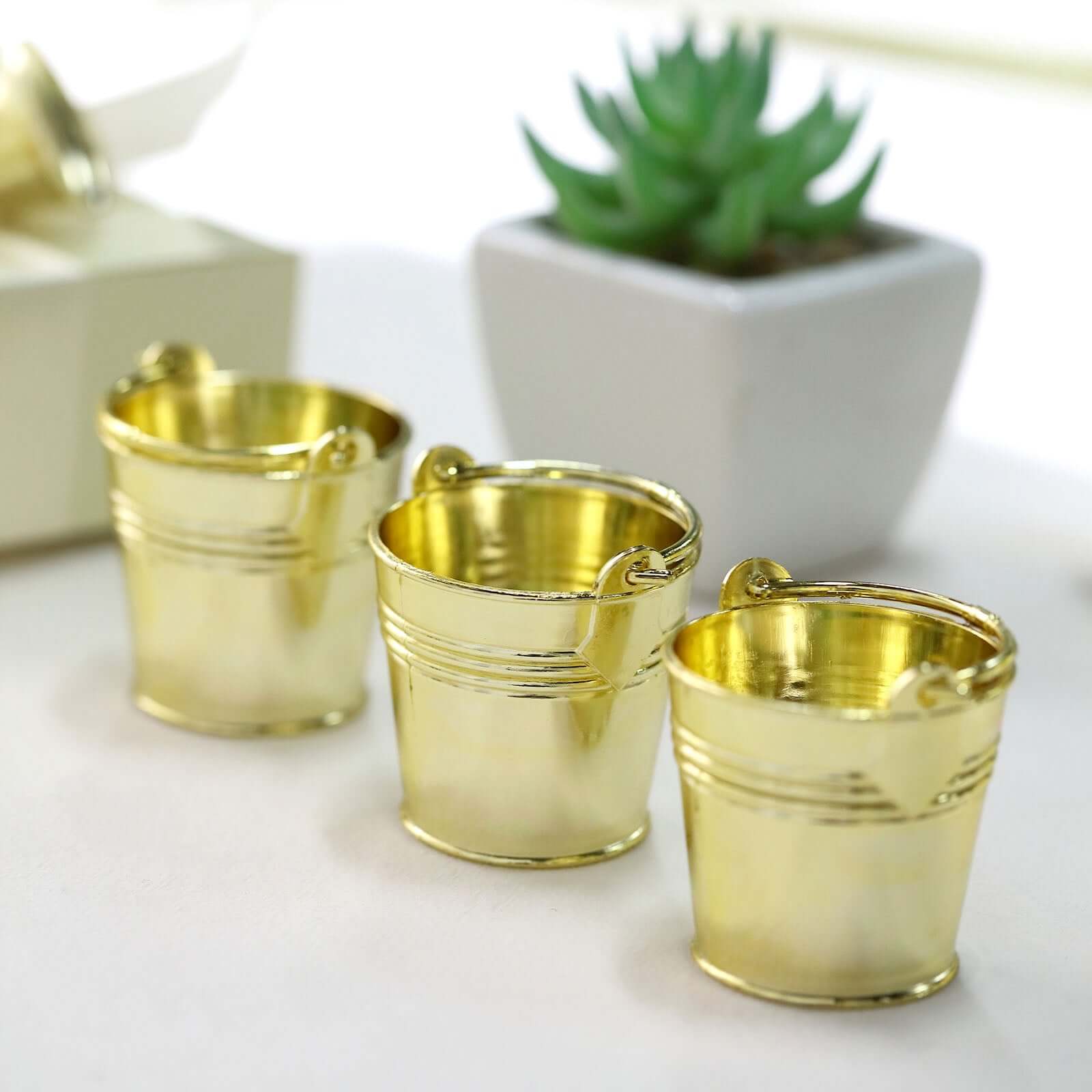 12 Pack 2 Gold Mini Planter Treat Party Favor Boxes, Small Pail Bucket Candy Container Gift Boxes