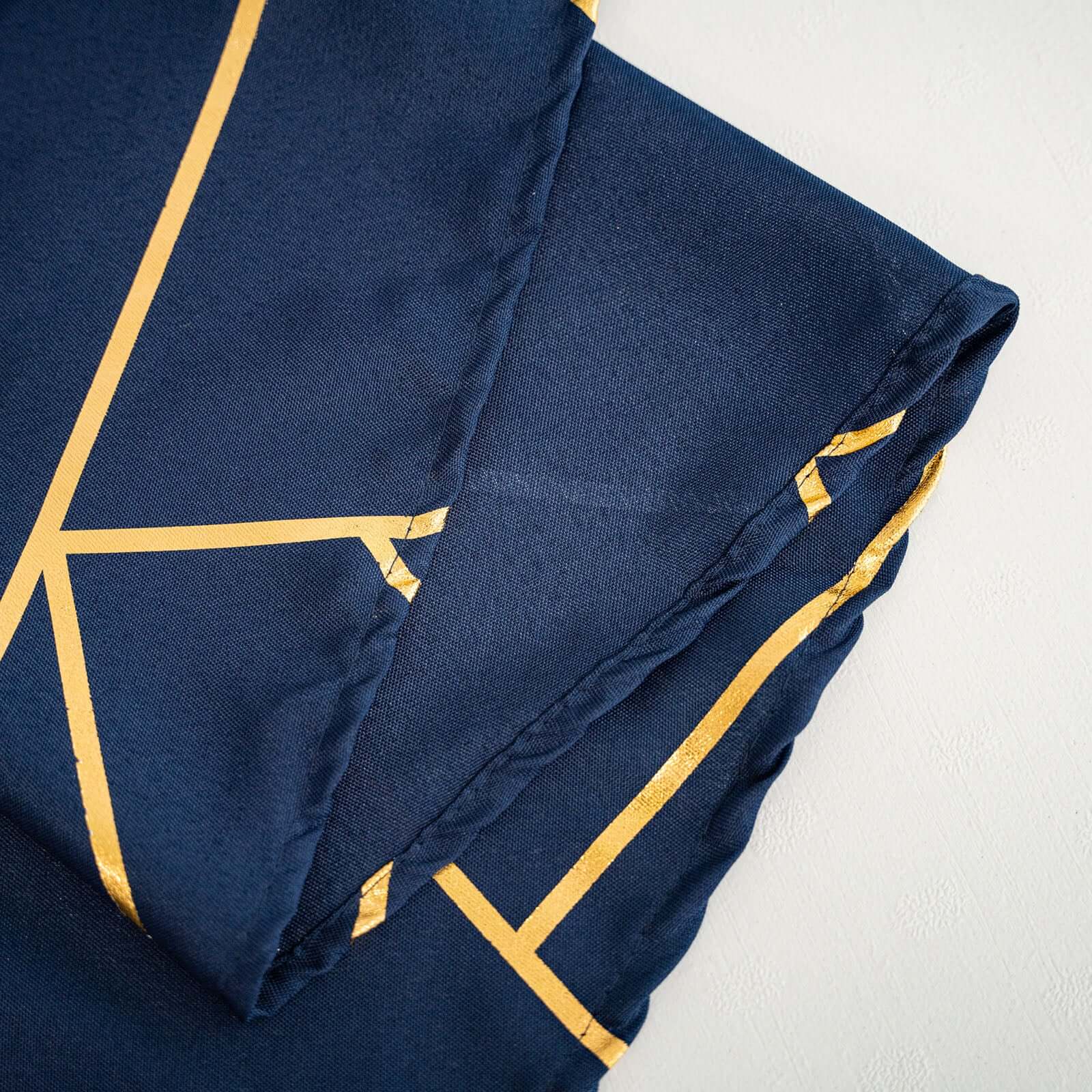 Polyester 54x54 Square Tablecloth Navy Blue with Gold Foil Geometric Pattern - Wrinkle-Resistant & Durable Table Cover