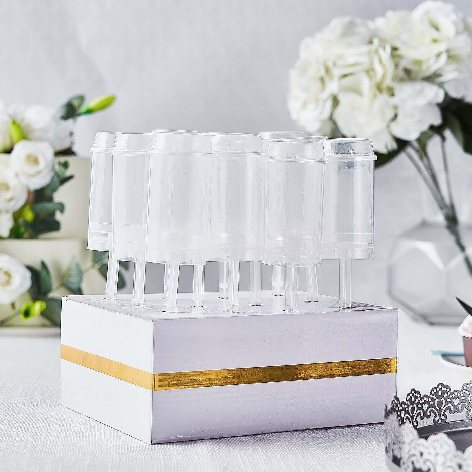 12-Pack Plastic Cake Push-Up Pops Clear with Holder - Easy-to-Use Push Pop Containers for Layered Desserts Jello & Candy Displays
