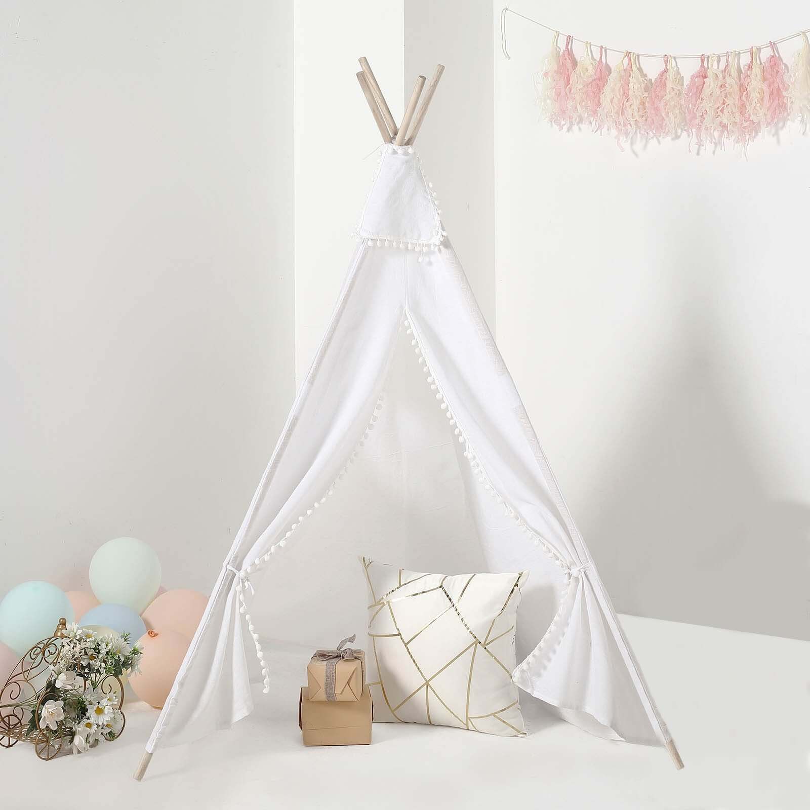 5ft Kids Linen Teepee Play Tent, Toddler Indoor Outdoor Playhouse With Window