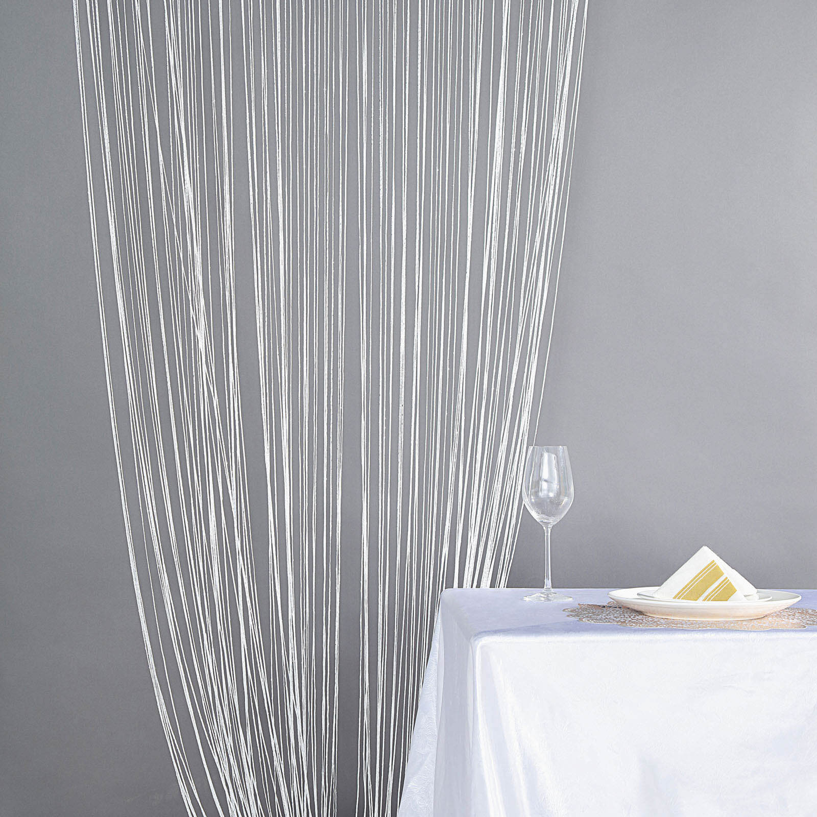 3ftx8ft White Silver Silk Tassel String Curtains, Decorative Room Divider Panels