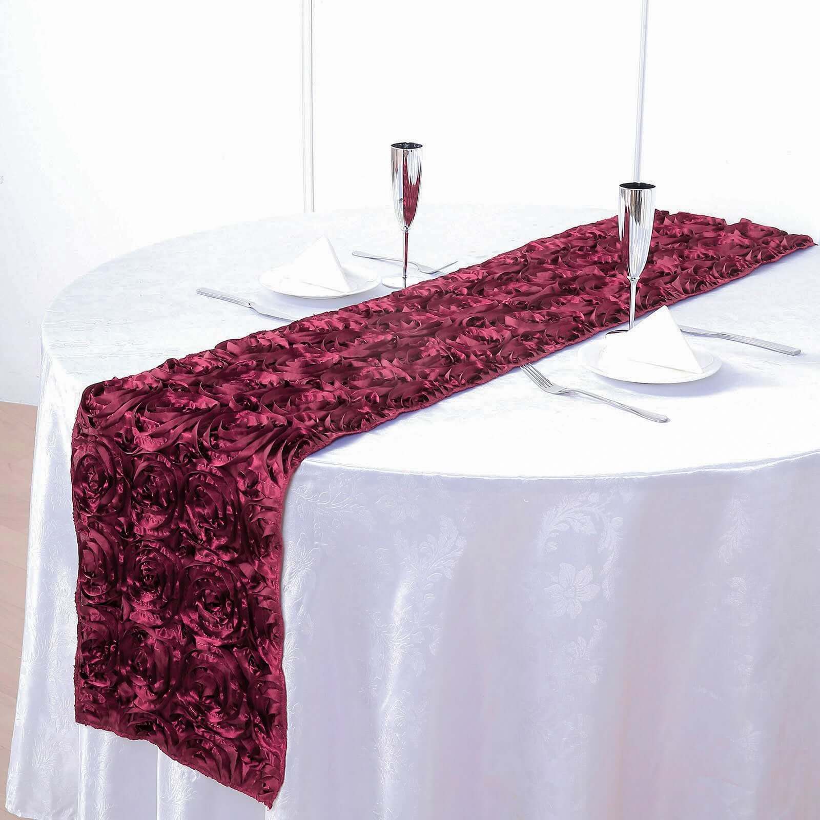 Rosette Satin 14x108 Table Runner Burgundy - Grandiose Design