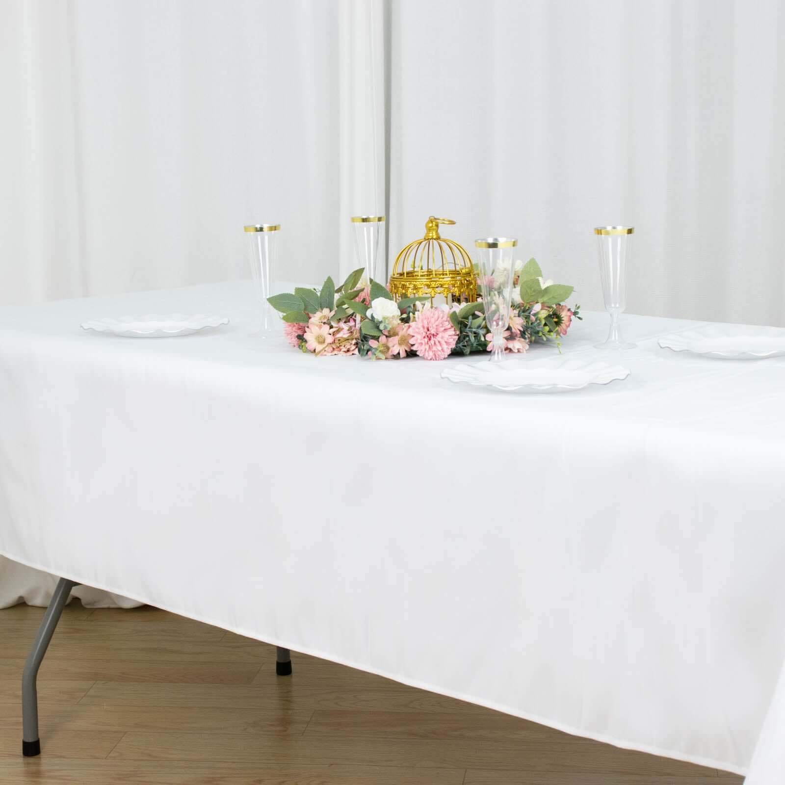 Premium Polyester 54x96 Rectangle Tablecloth White - Durable 220GSM Stain-Resistant Fabric for Weddings & Events