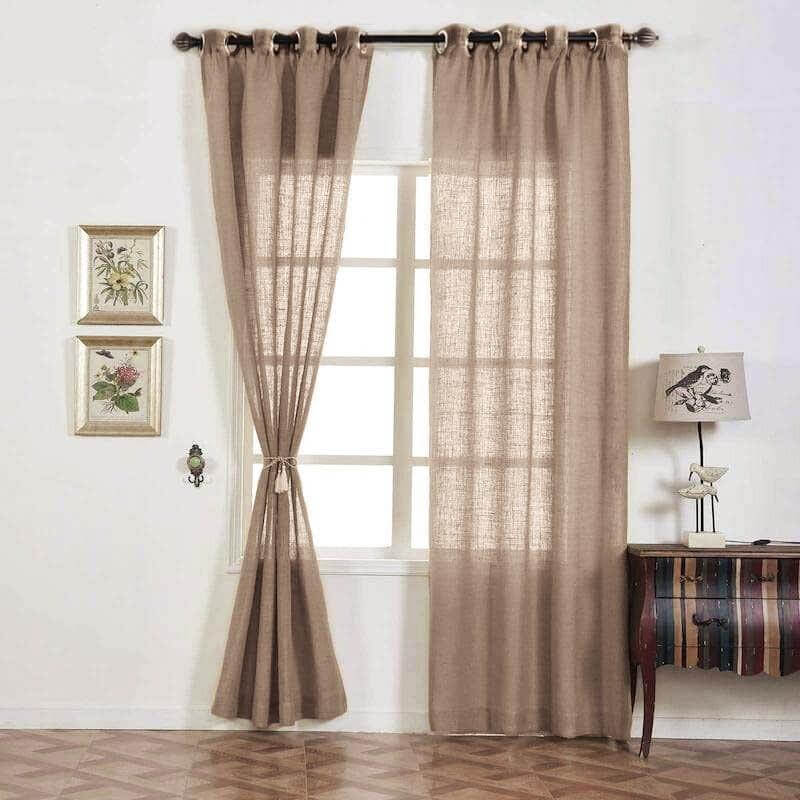 2 Pack Handmade Beige Faux Linen Curtains 52x96, Curtain Panels With Chrome Grommets