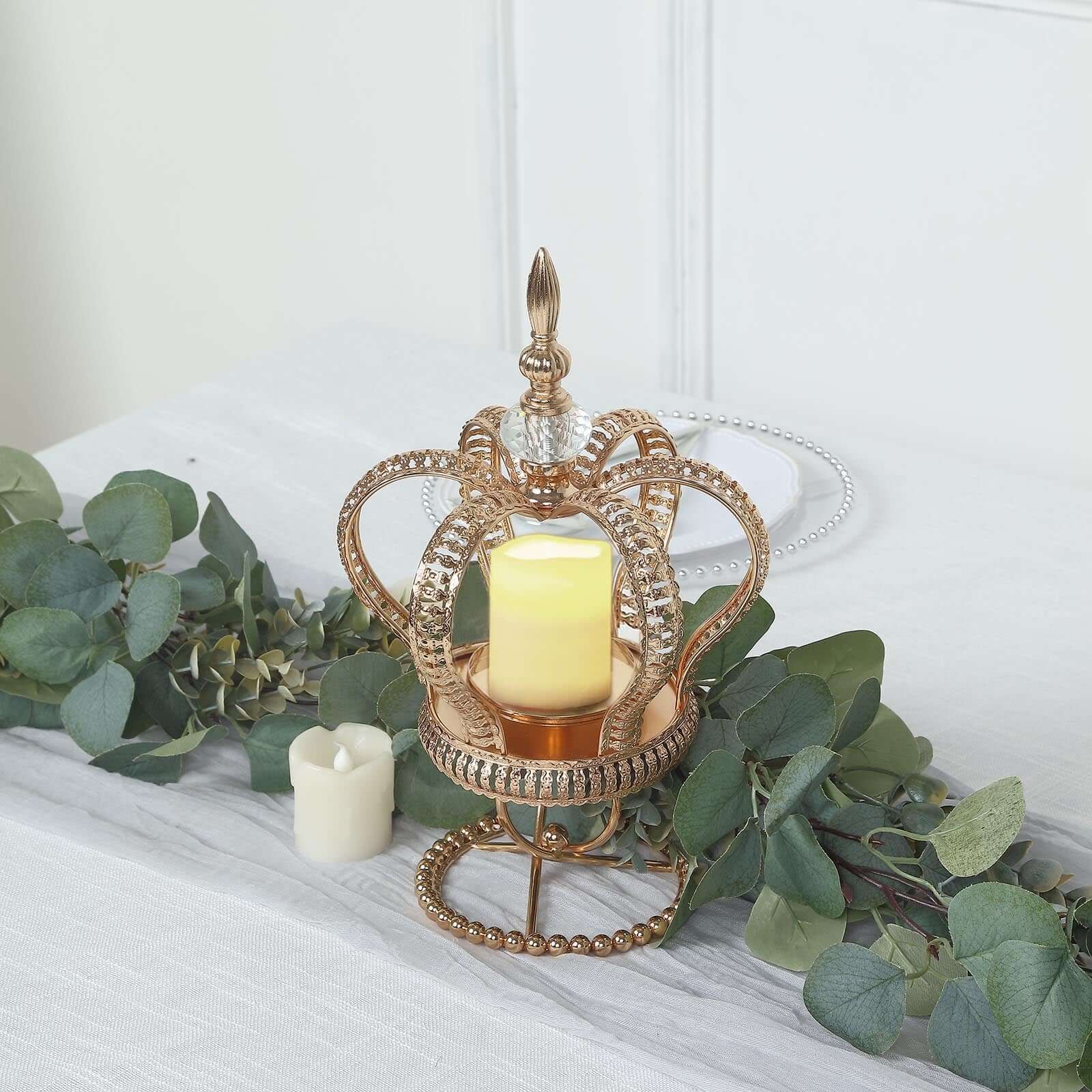 Metal Crown Spiral Pillar Candle Holder Stand Gold - Jeweled Votive Candle Centerpiece 13