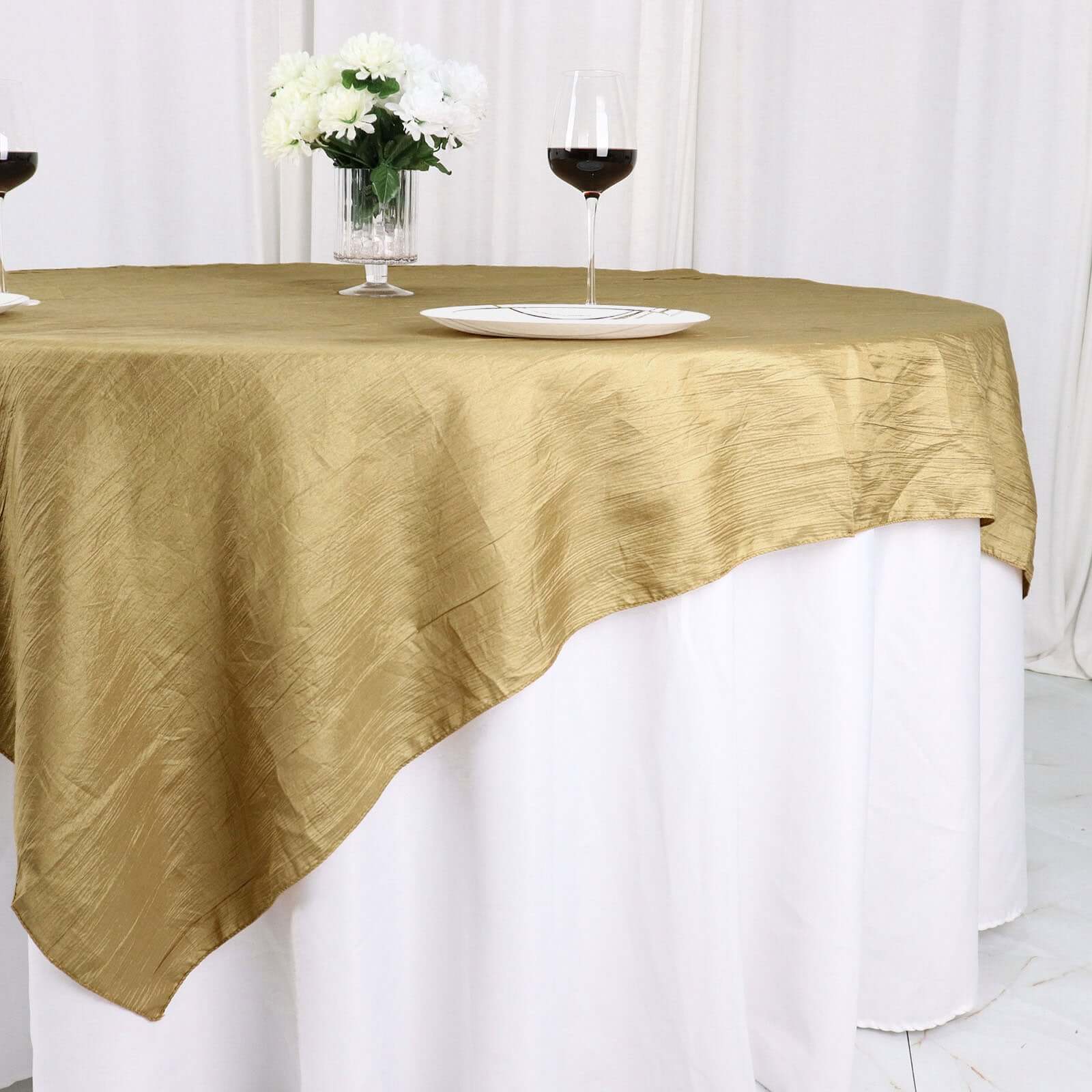 Taffeta 72x72 Table Overlay Square Tablecloth Gold - Accordion Crinkle Design for Stylish Events