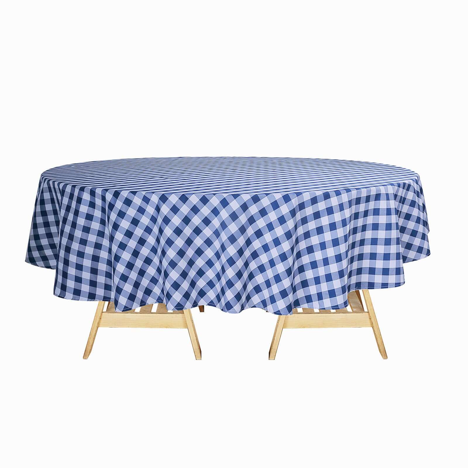 Polyester 108 Round Tablecloth White/Navy Blue - Checkered Buffalo Plaid Table Cover