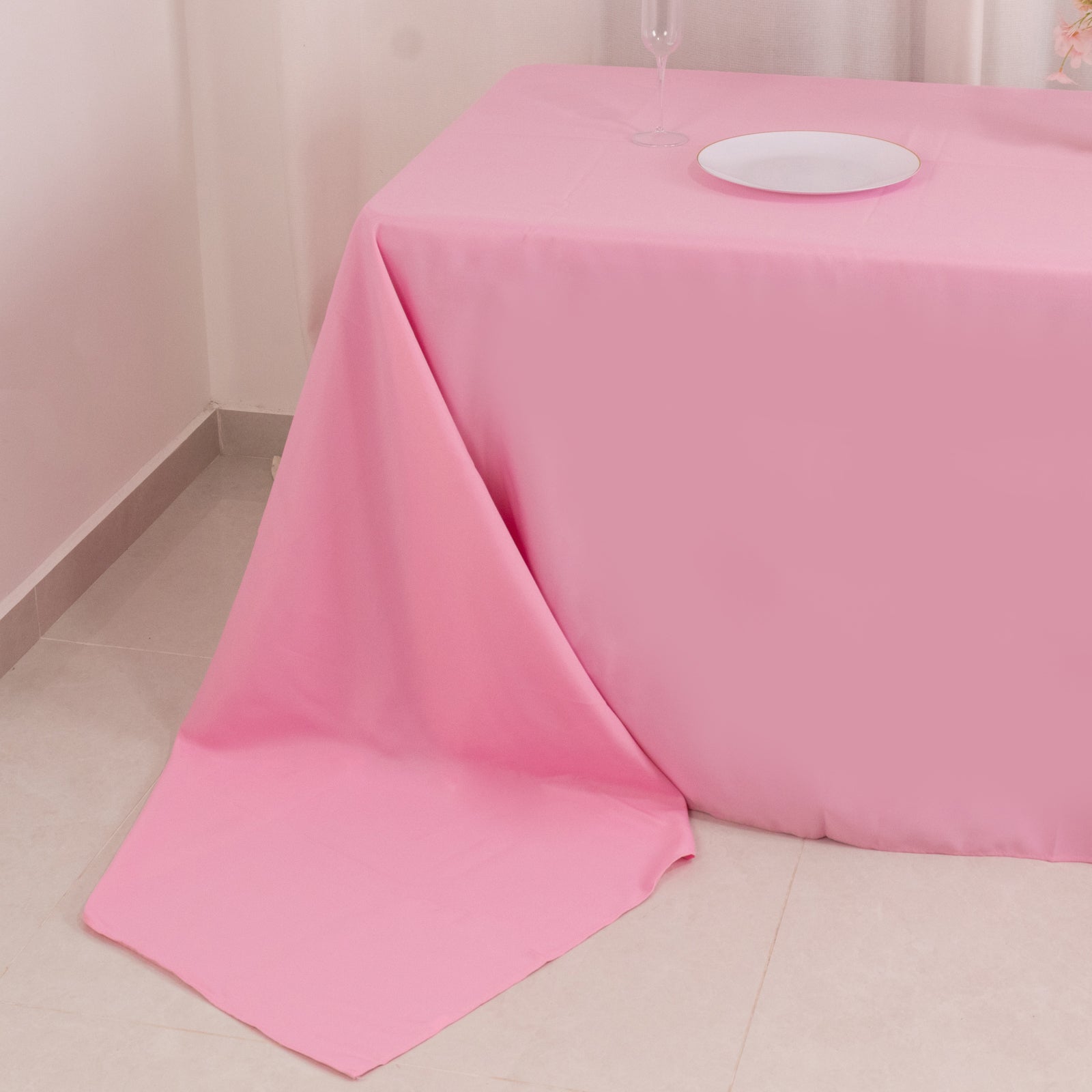 Premium Polyester 90x156 Rectangle Tablecloth Pink - Seamless 220GSM Stain-Resistant Table Cover