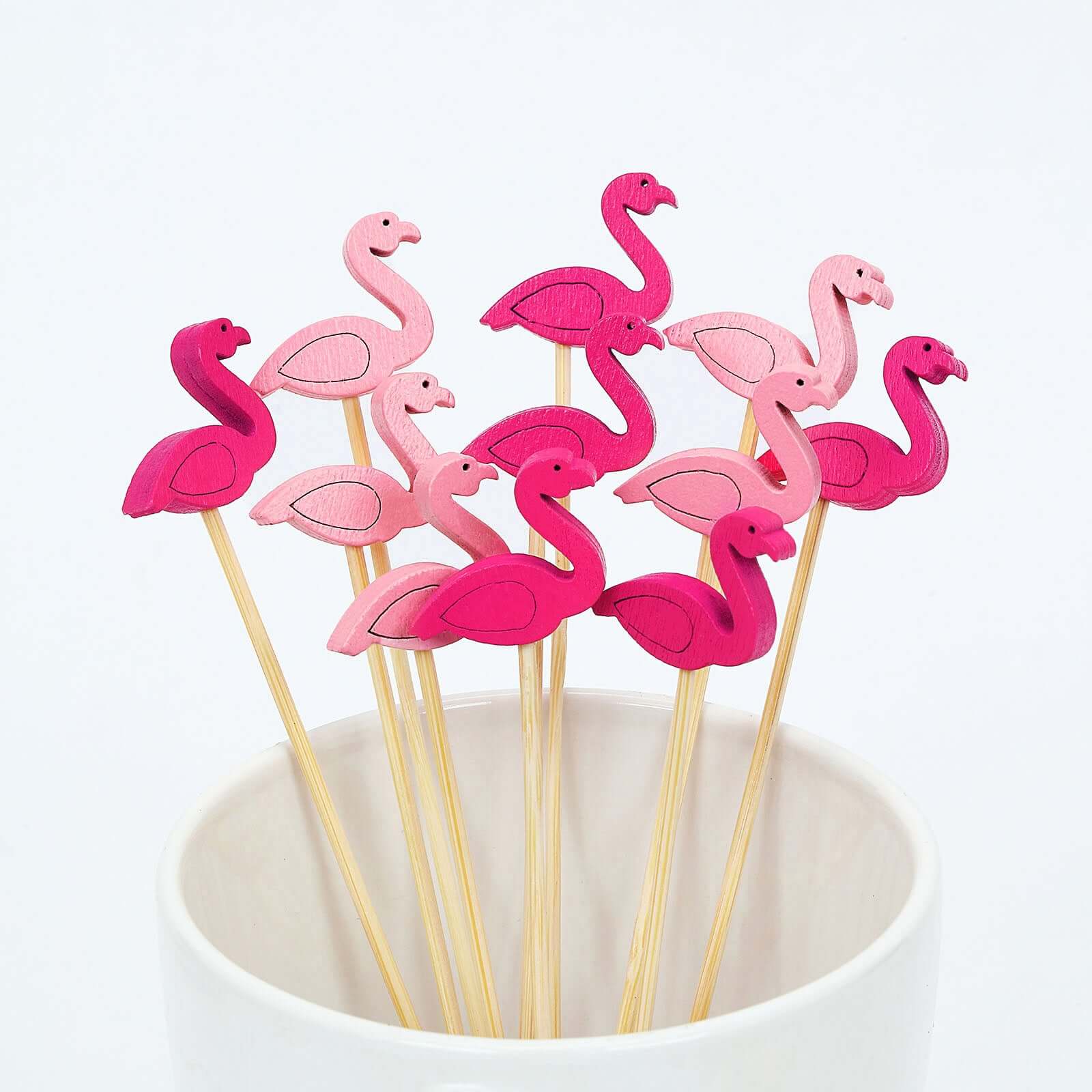 100-Pack Bamboo Cocktail Sticks Flamingo Decorative Top Design Fuchsia/Hot Pink - Eco Friendly Party Picks 5