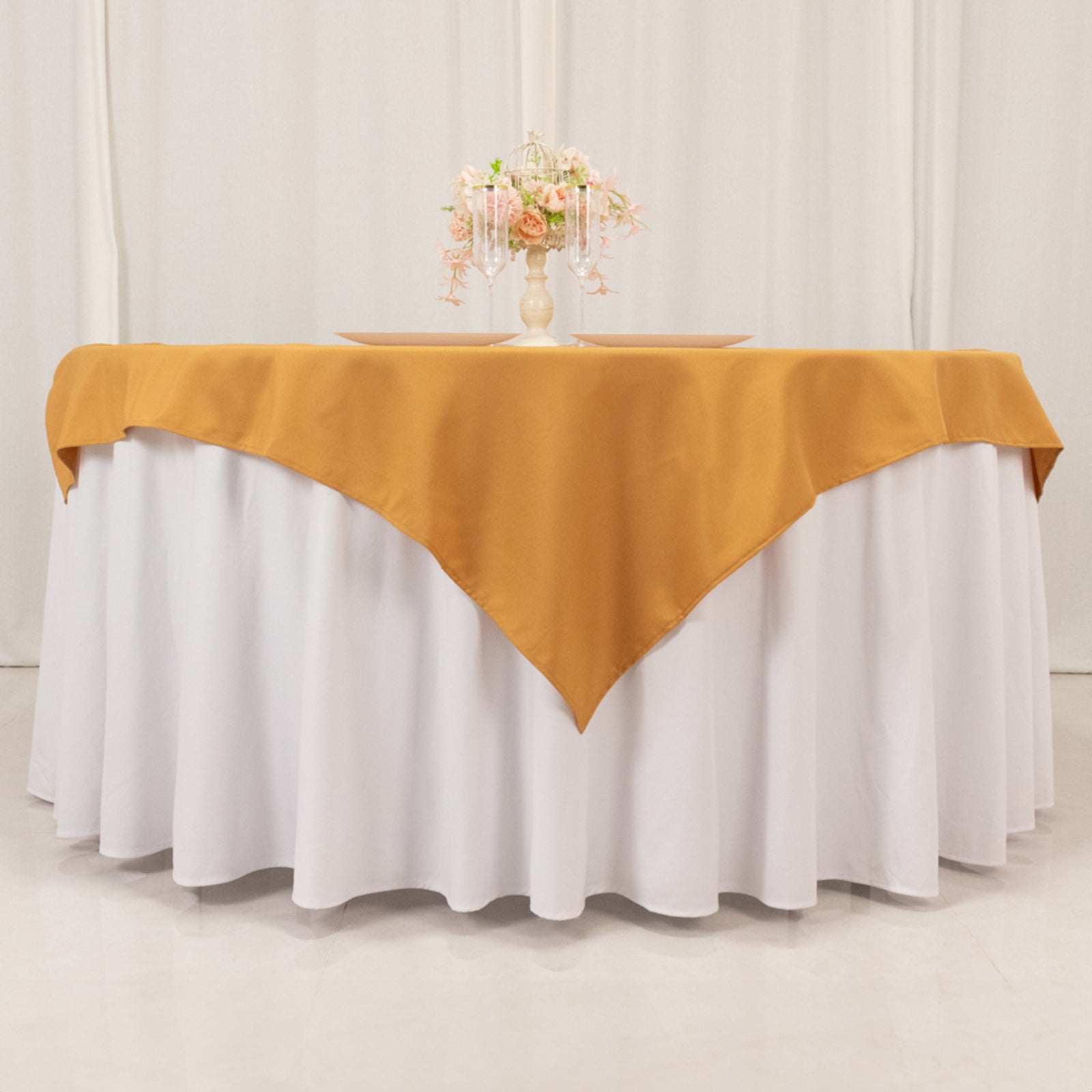 Premium Polyester 54x54 Table Overlay Square Tablecloth Gold - Stain and Wrinkle-Resistant 220GSM Finish for Weddings & Events