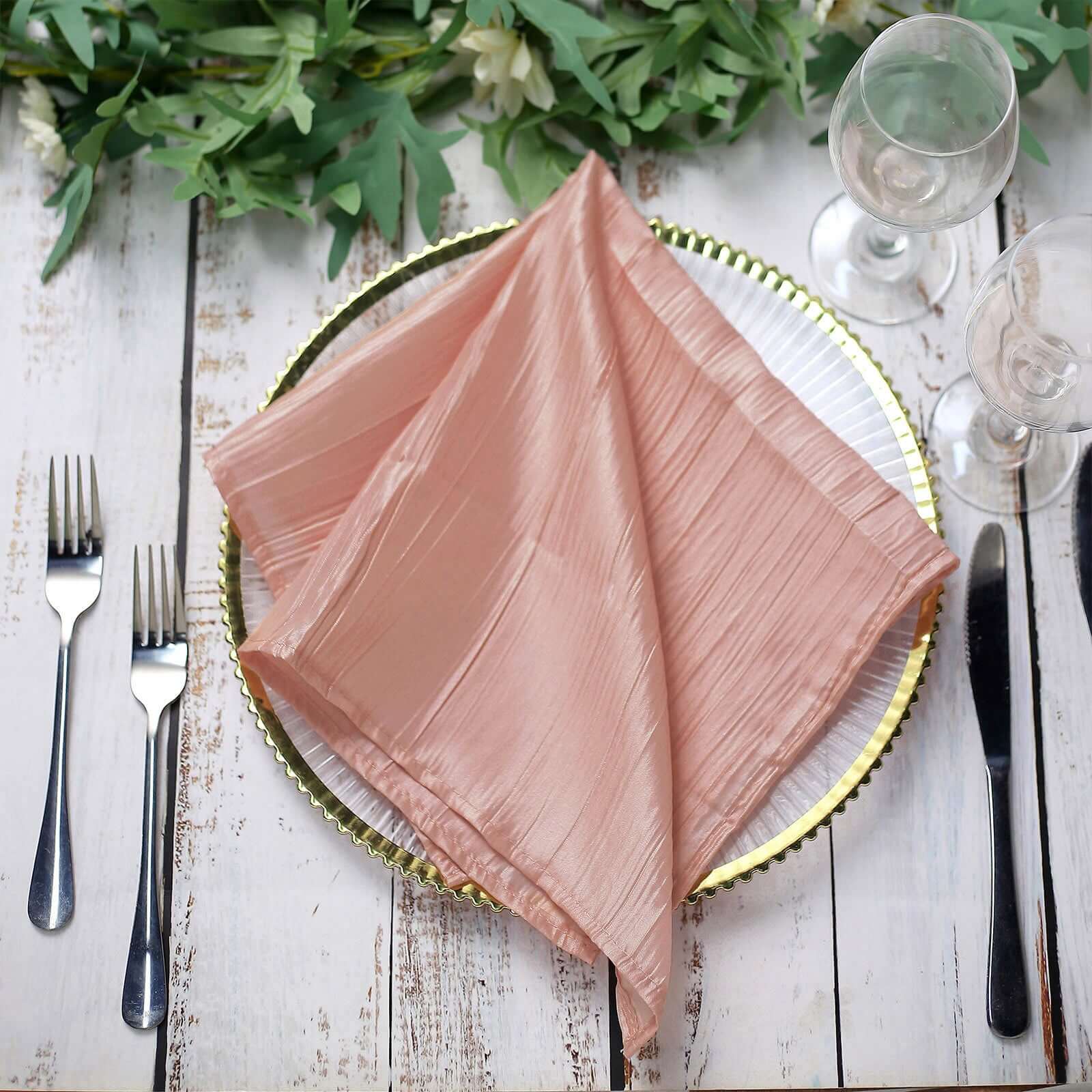 5 Pack Taffeta 20x20 Napkins Dusty Rose - Accordion Crinkle Dinner Napkins