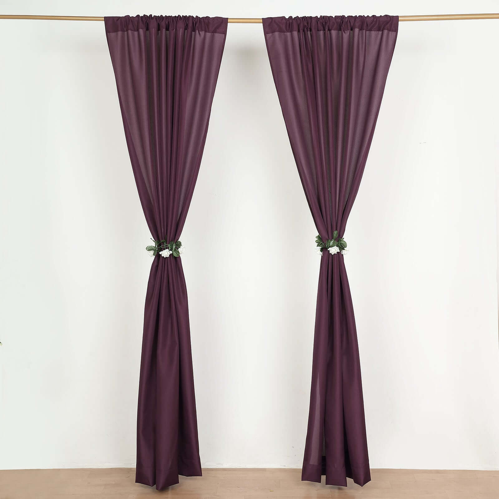 2 Pack Eggplant Polyester Event Curtain Drapes, 10ftx8ft Backdrop Event Panels With Rod Pockets 130 GSM