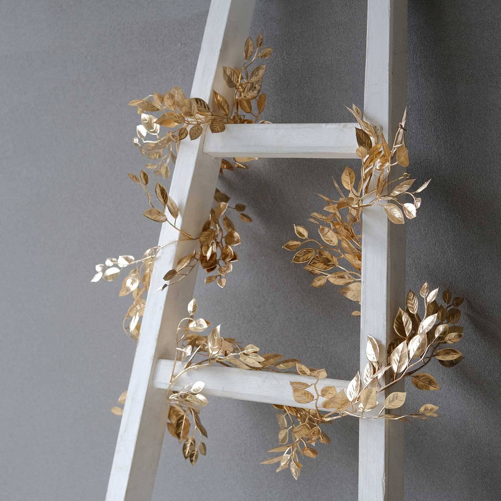 Artificial Magnolia Leaf Table Garland Metallic Gold - Decorative DIY Craft Hanging Vine Wreath 6ft