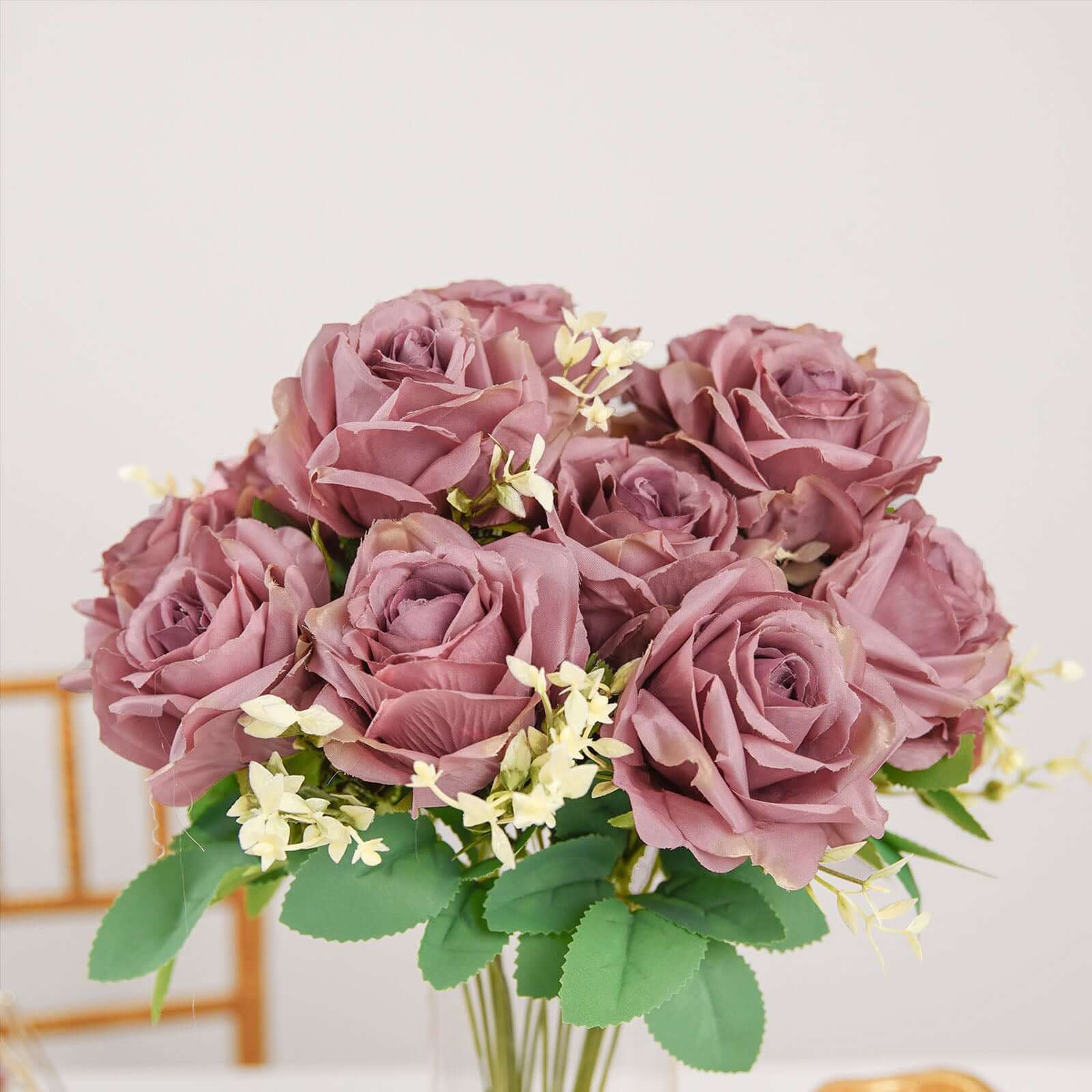 2 Bushes 18 Real Touch Dusty Rose Artificial Rose Flower Bouquet, Silk Long Stem Flower Arrangements