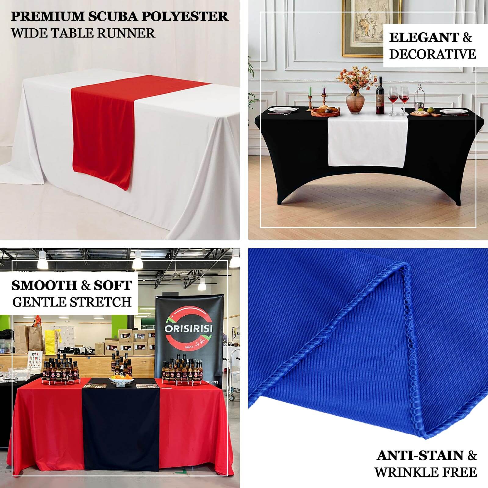 Premium Scuba Polyester 36x72 Wide Table Runner Black - Wrinkle-Free Trade Show Table Linen