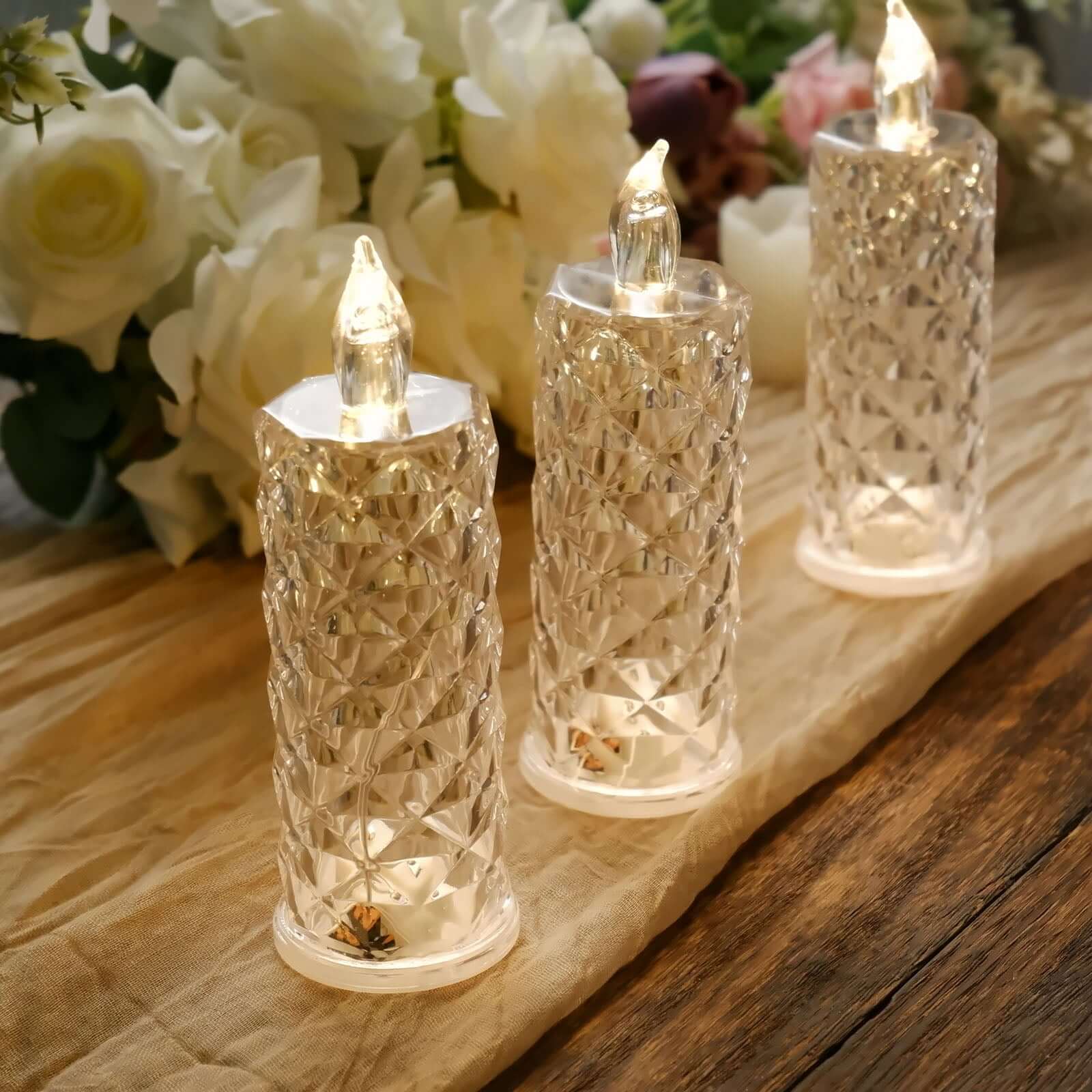 3-Pack LED Flameless Candle Lights Rose Halo Acrylic Diamond Pattern Warm White - Pillar Lamps 6