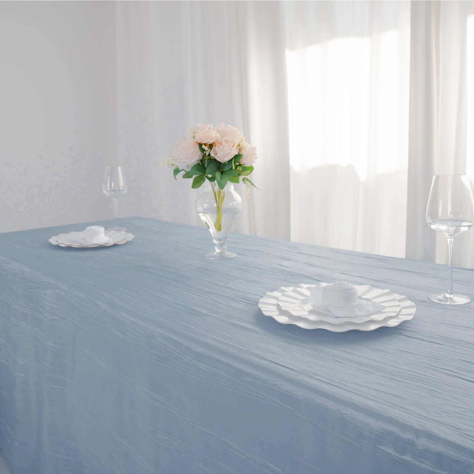 Taffeta 90x156 Rectangle Tablecloth Dusty Blue - Accordion Crinkle Seamless Table Cover