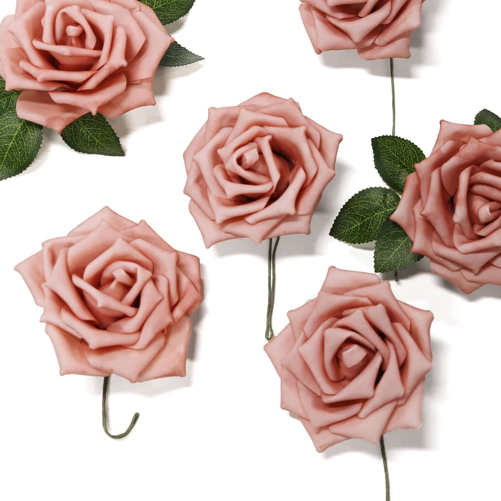 24 Roses 5 Dusty Rose Artificial Foam Flowers With Stem Wire and Leaves