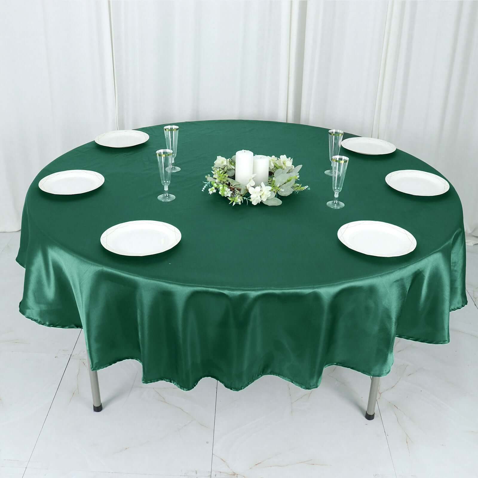 Satin 90 Round Tablecloth Hunter Emerald Green - Smooth and Lustrous Table Cover