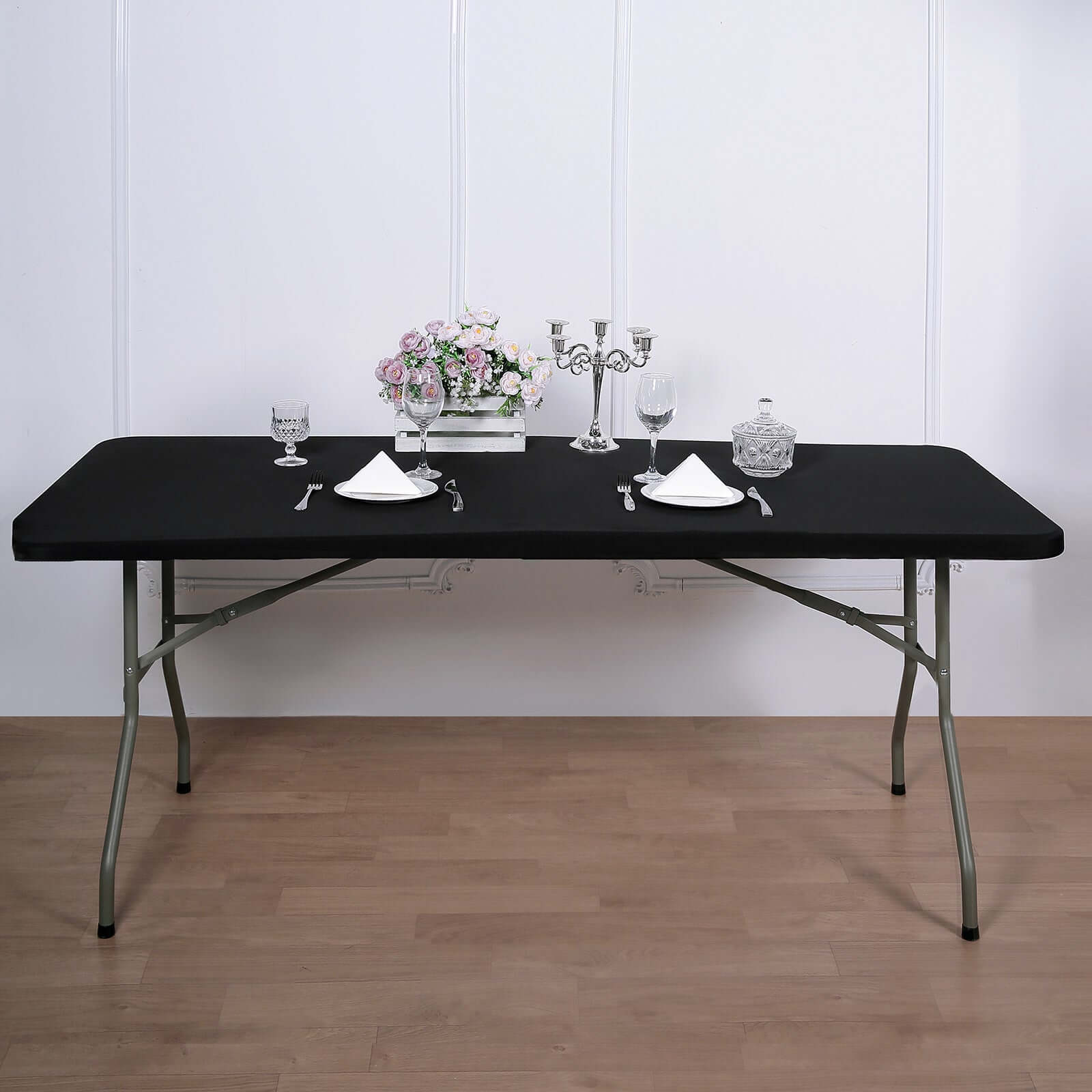 Stretch Spandex 72x30 Rectangle Tablecloth Top Cover Black - Durable Fitted Table Topper Cap