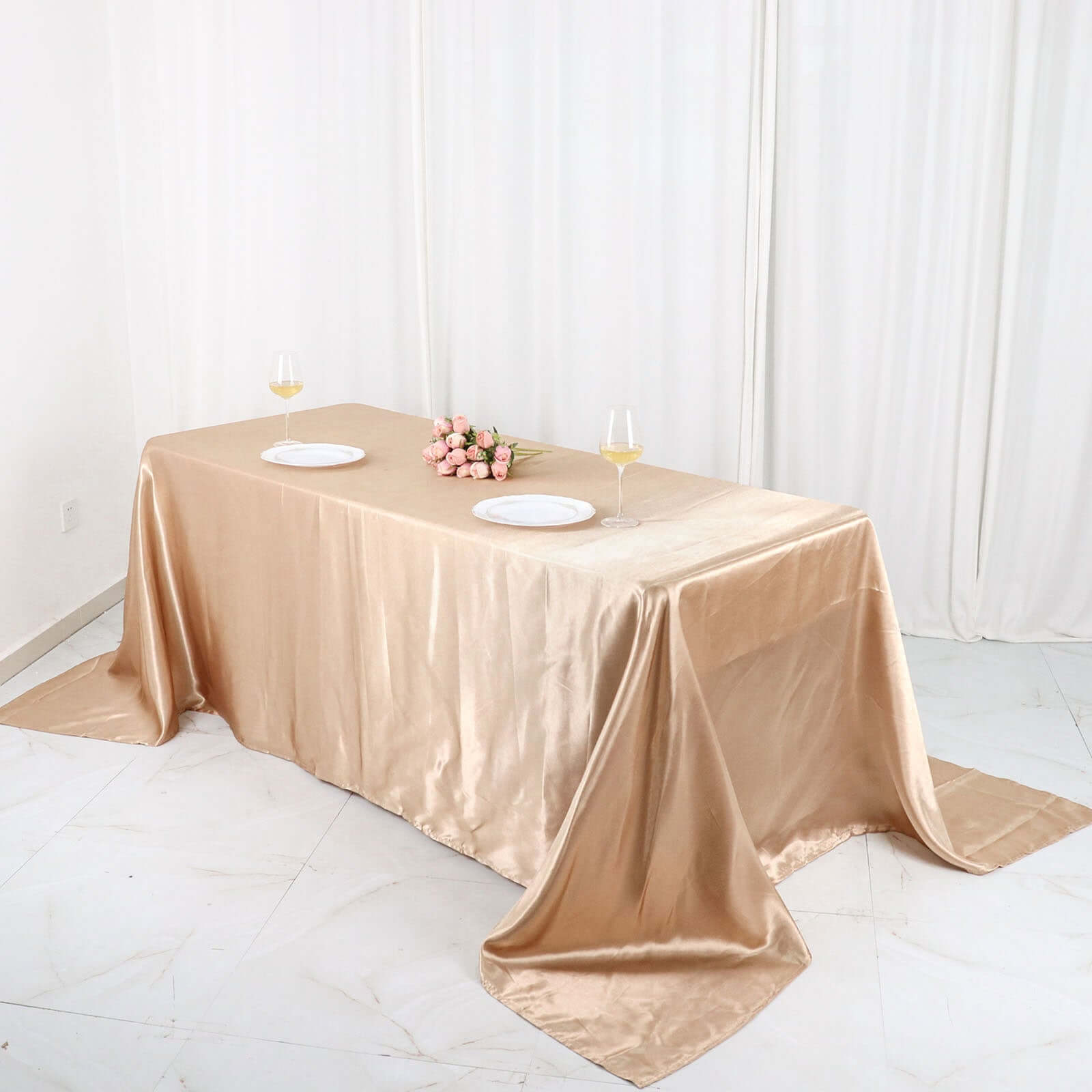 Satin Rectangular 90x132 Tablecloth Nude Satin - Seamless Table Cover