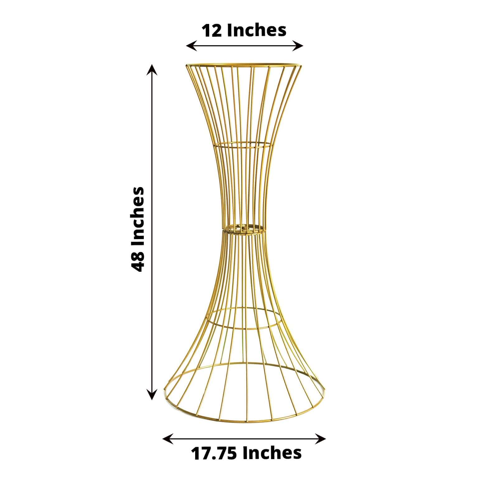 48 Tall Gold Metal Wire Hourglass Flower Frame Stand, Open Frame Reversible Trumpet Centerpiece Stand