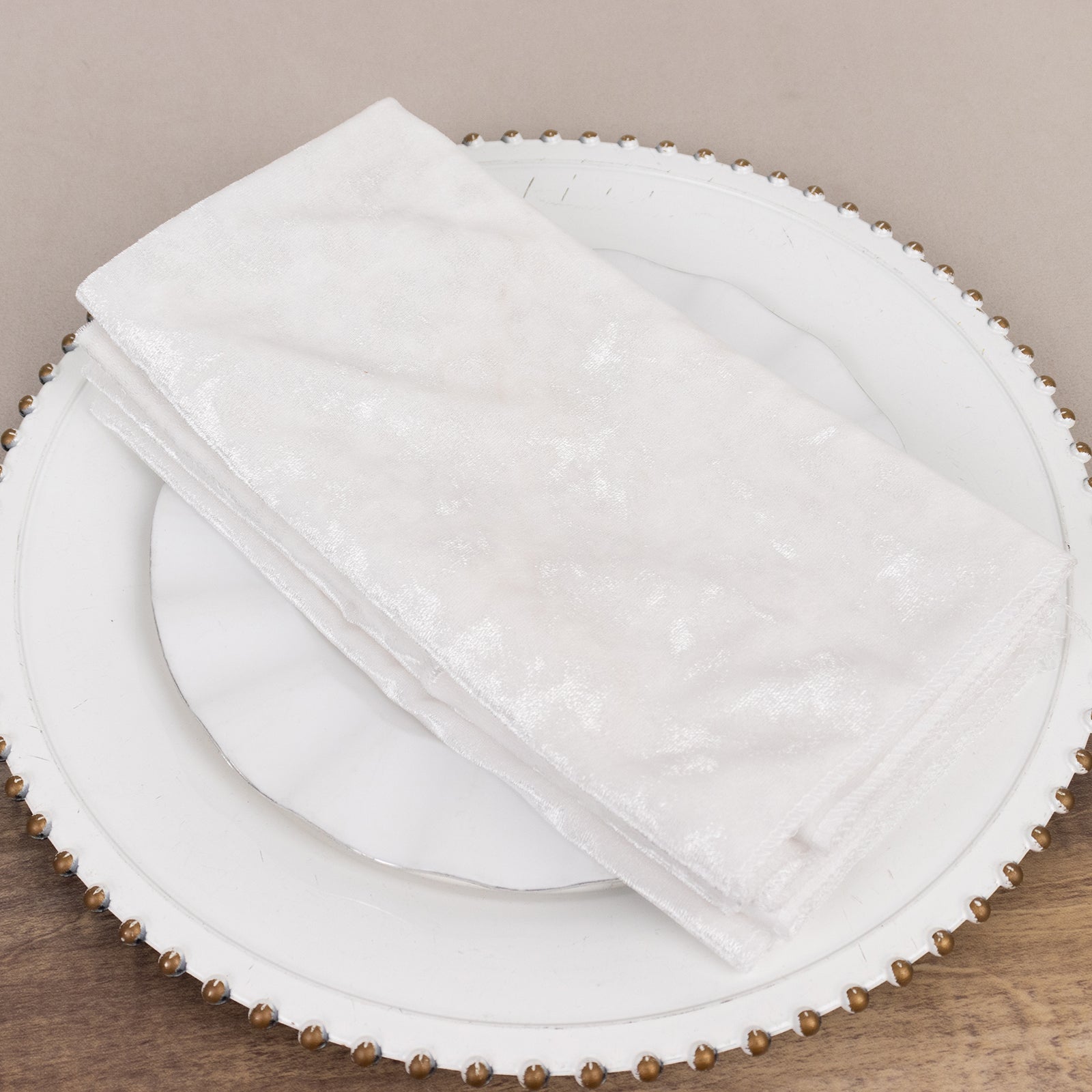 5 Pack Premium Crushed Velvet 20x20 Napkins White - Rich & Textured Finish Dinner Napkins for Classy Events