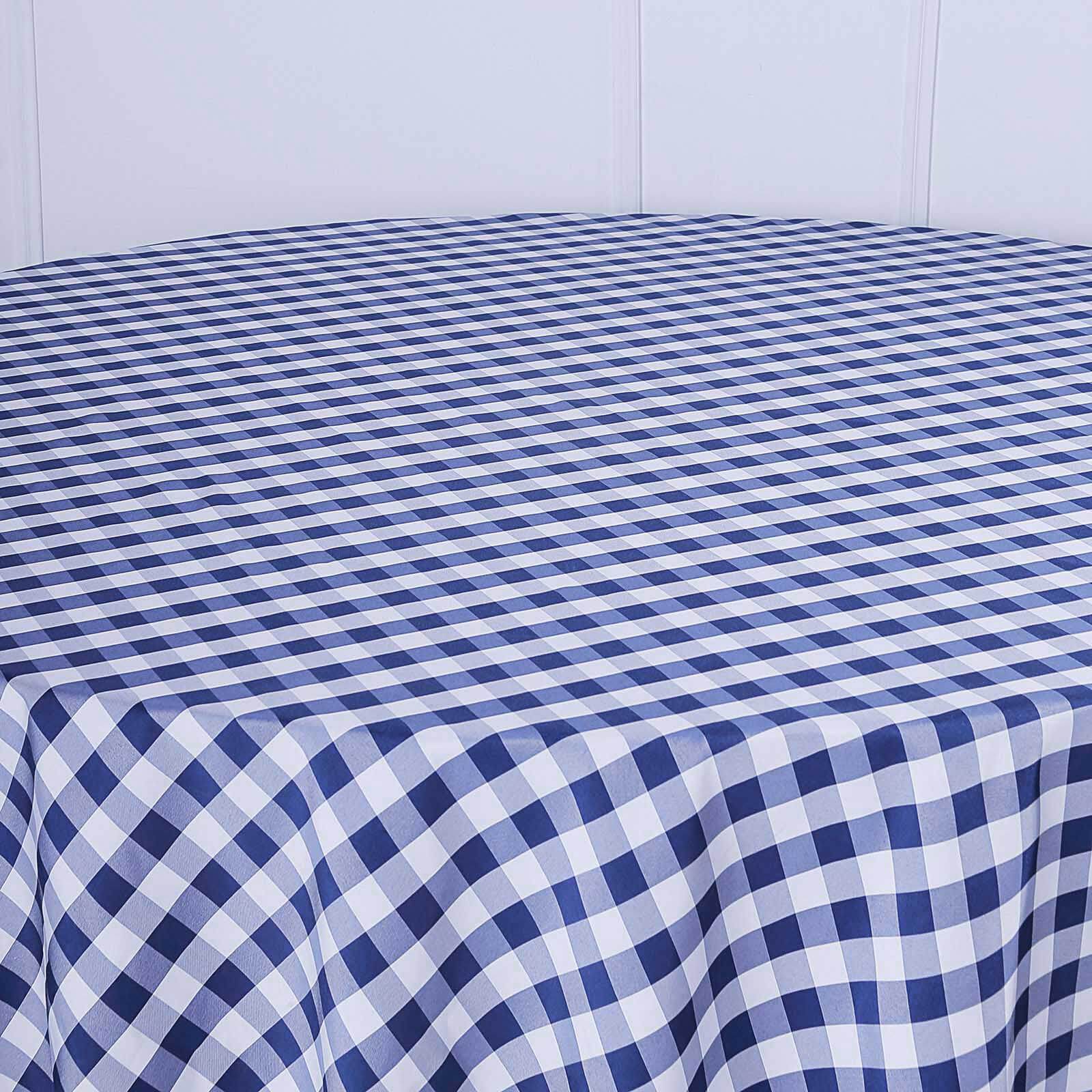 Polyester 108 Round Tablecloth White/Navy Blue - Checkered Buffalo Plaid Table Cover