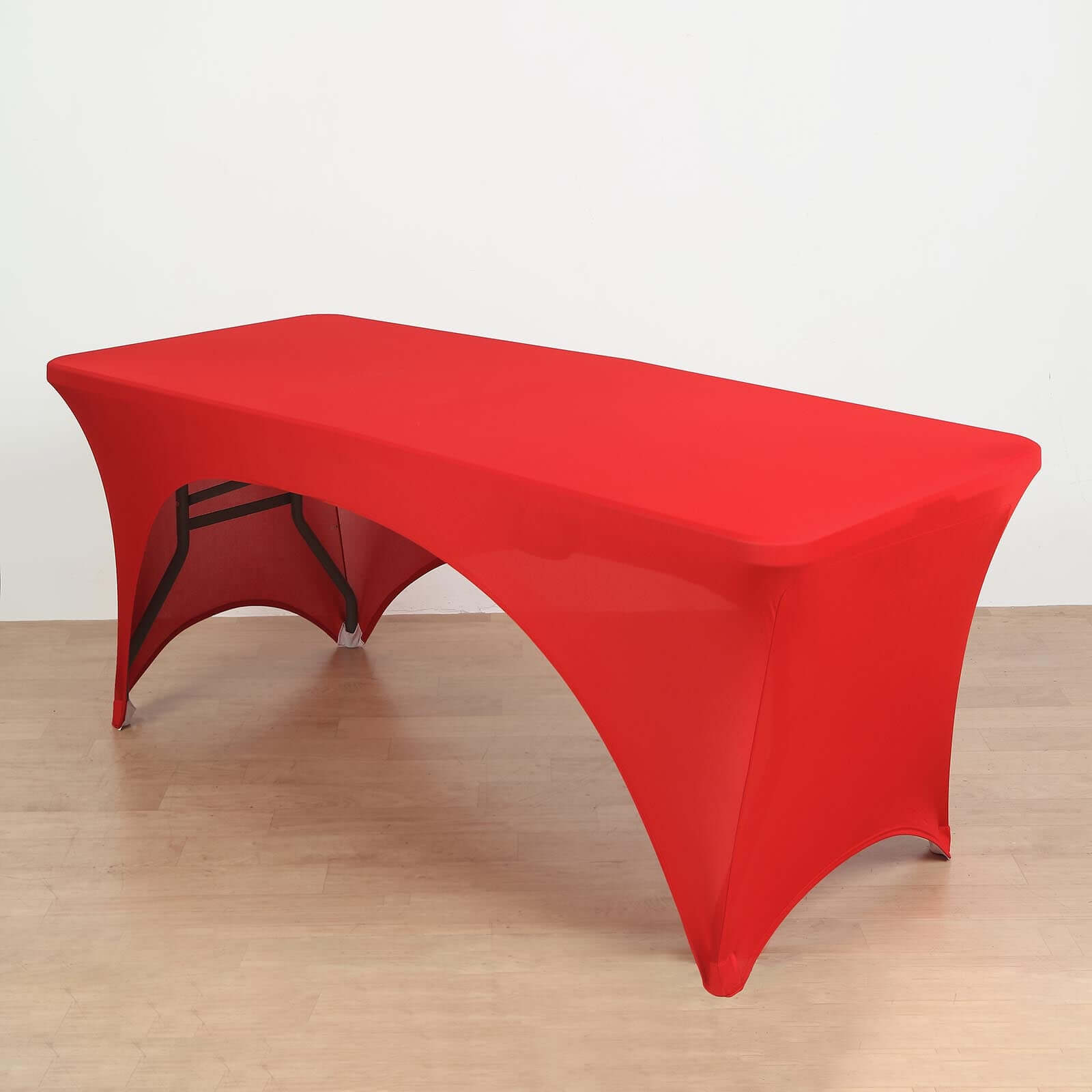 Stretch Spandex 72x30 Rectangular Table Cover Red with Curved Open Back Design Tailored Professional Look